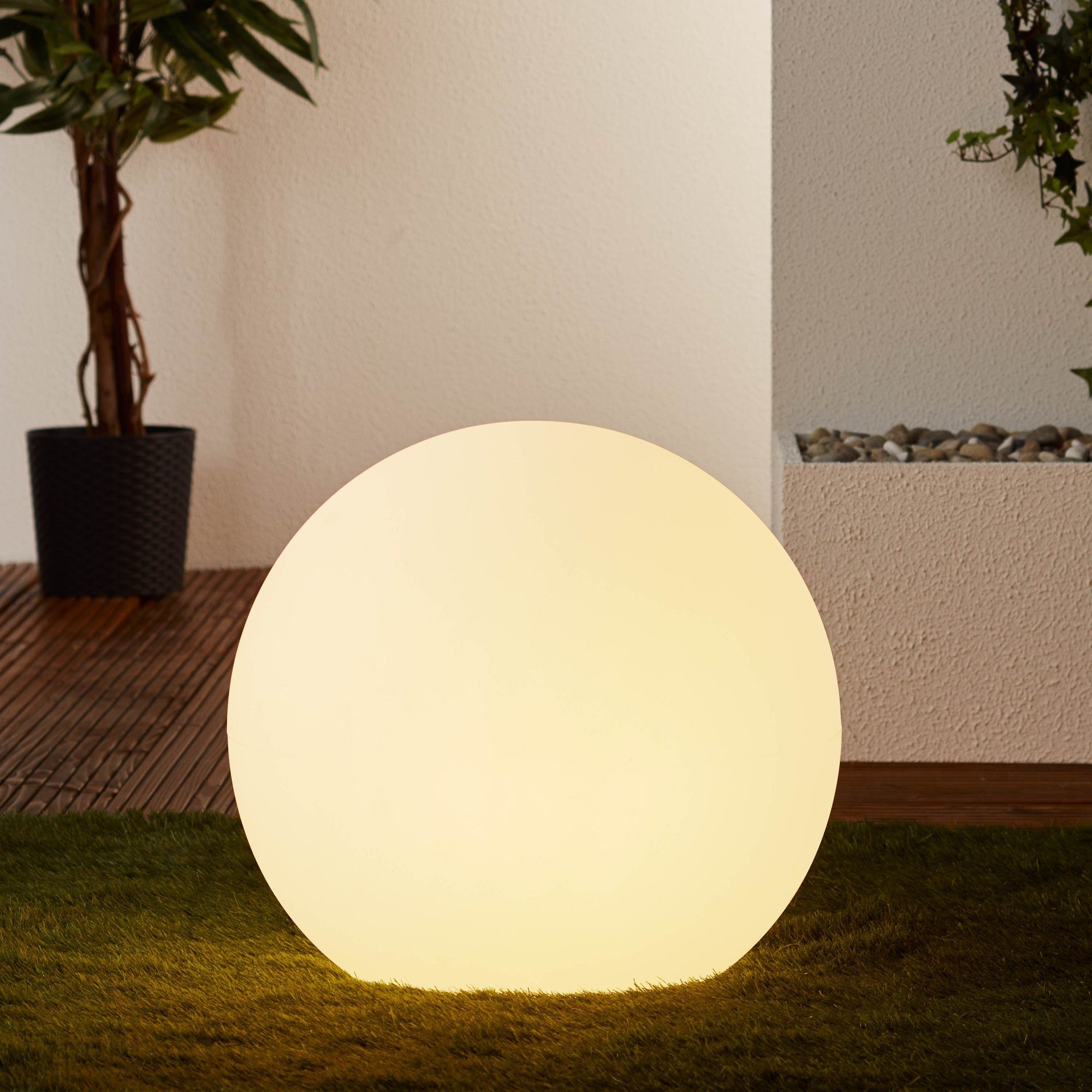 Lightbox Außen-Stehlampe, ohne Leuchtmittel, Außen-Lichtkugel 45cm, 1x E27 max. 60W, Kunststoff, weiß