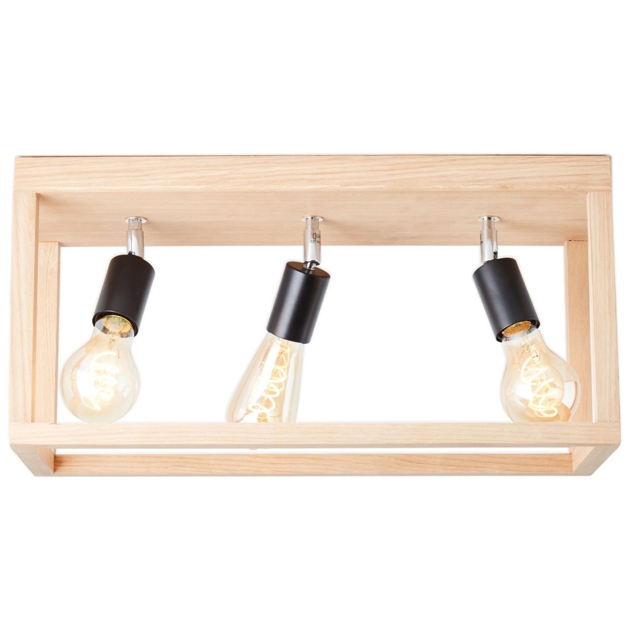 3x Brilliant Deckenleuchte Nerea E27 Lampe, eiche Holz/Metall, geölt, 3flg A60, Nerea, Deckenleuchte