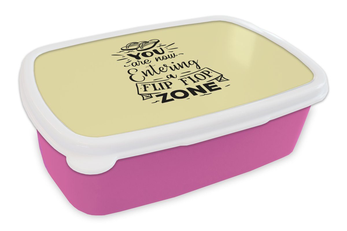 Mädchen, - Snackbox, Sommer rosa Gelb, (2-tlg), Brotdose MuchoWow Kunststoff, Brotbox Lunchbox Pantoffeln Kunststoff für - Erwachsene, Kinder,