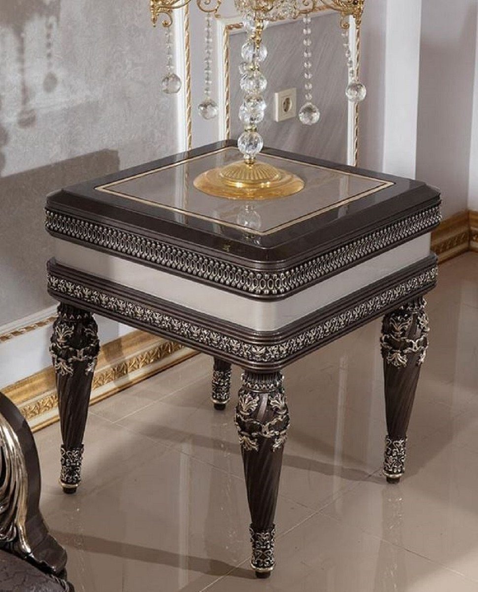 Casa Padrino Beistelltisch Luxus Barock Beistelltisch Grau / Dunkelbraun / Gold - Prunkvoller Massivholz Tisch im Barockstil - Barock Möbel - Edel & Prunkvoll