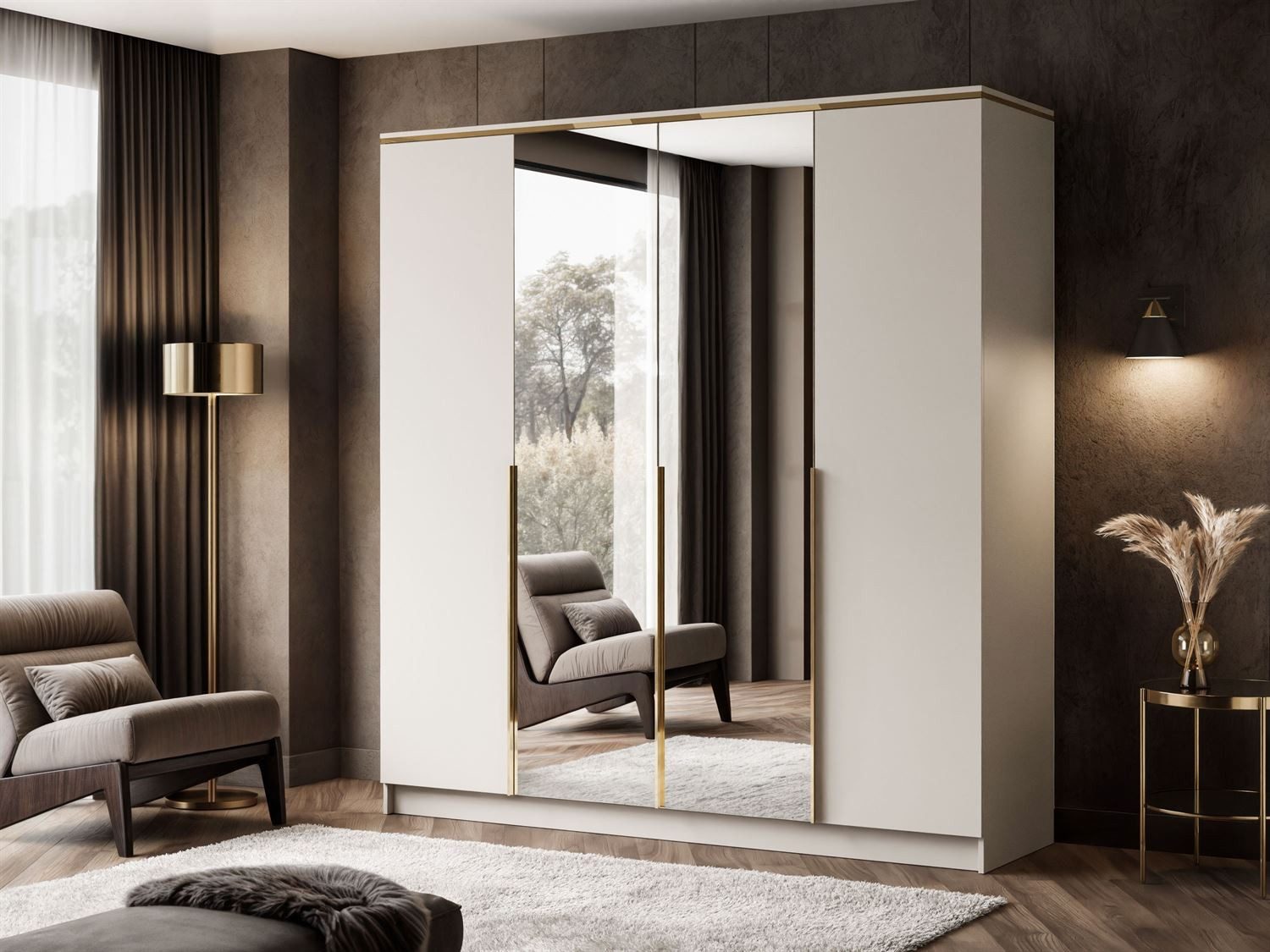 Lookway Kleiderschrank AURORA 4D KASCHMIR Schrank mit Spiegel 200x57x213 cm – Bild 3 von 5
