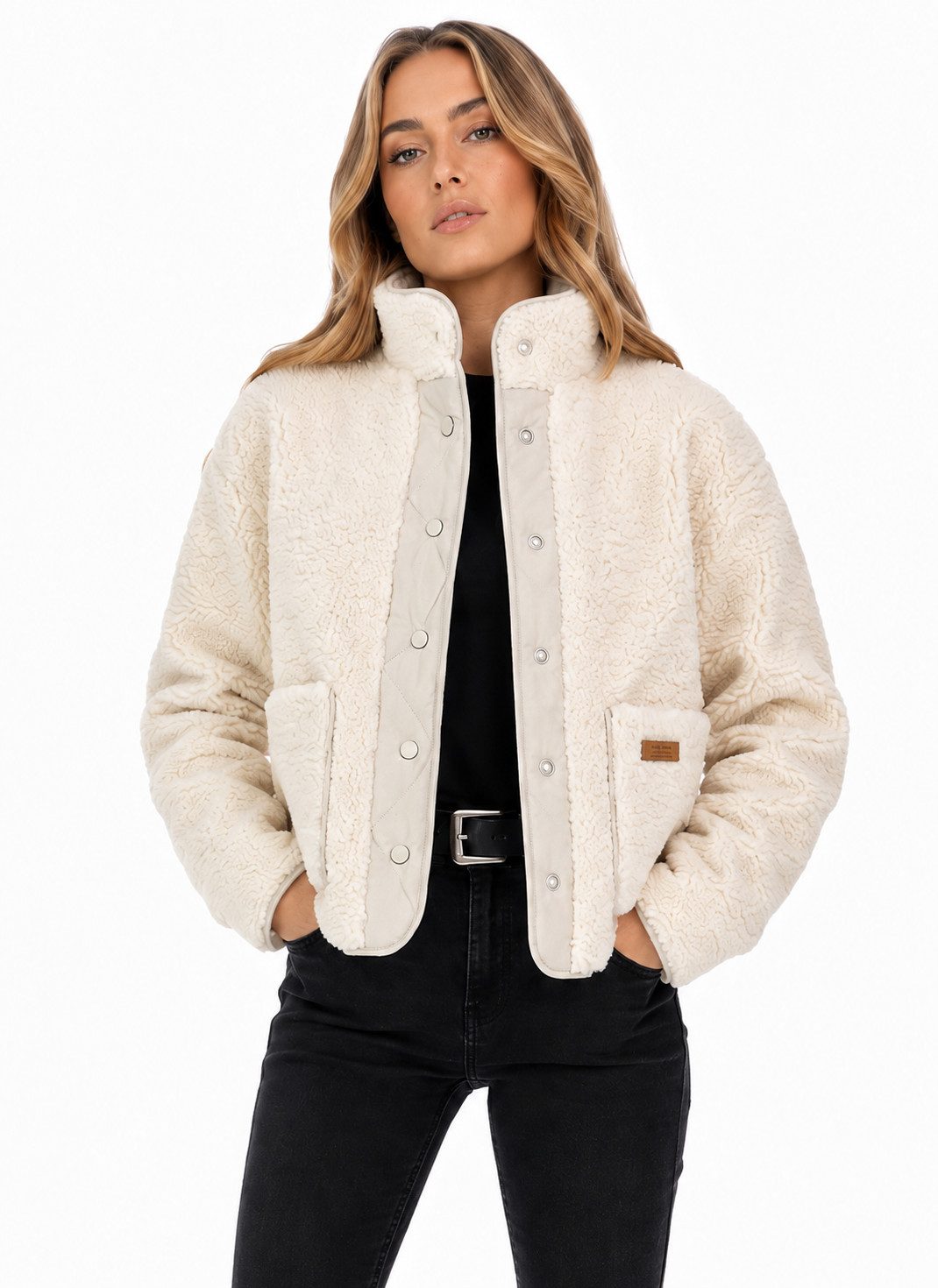 SUBLEVEL Fleecejacke SUBLEVEL Teddyfleece Jacke Damen mit Stehkragen Übergangs Herbst Jacke