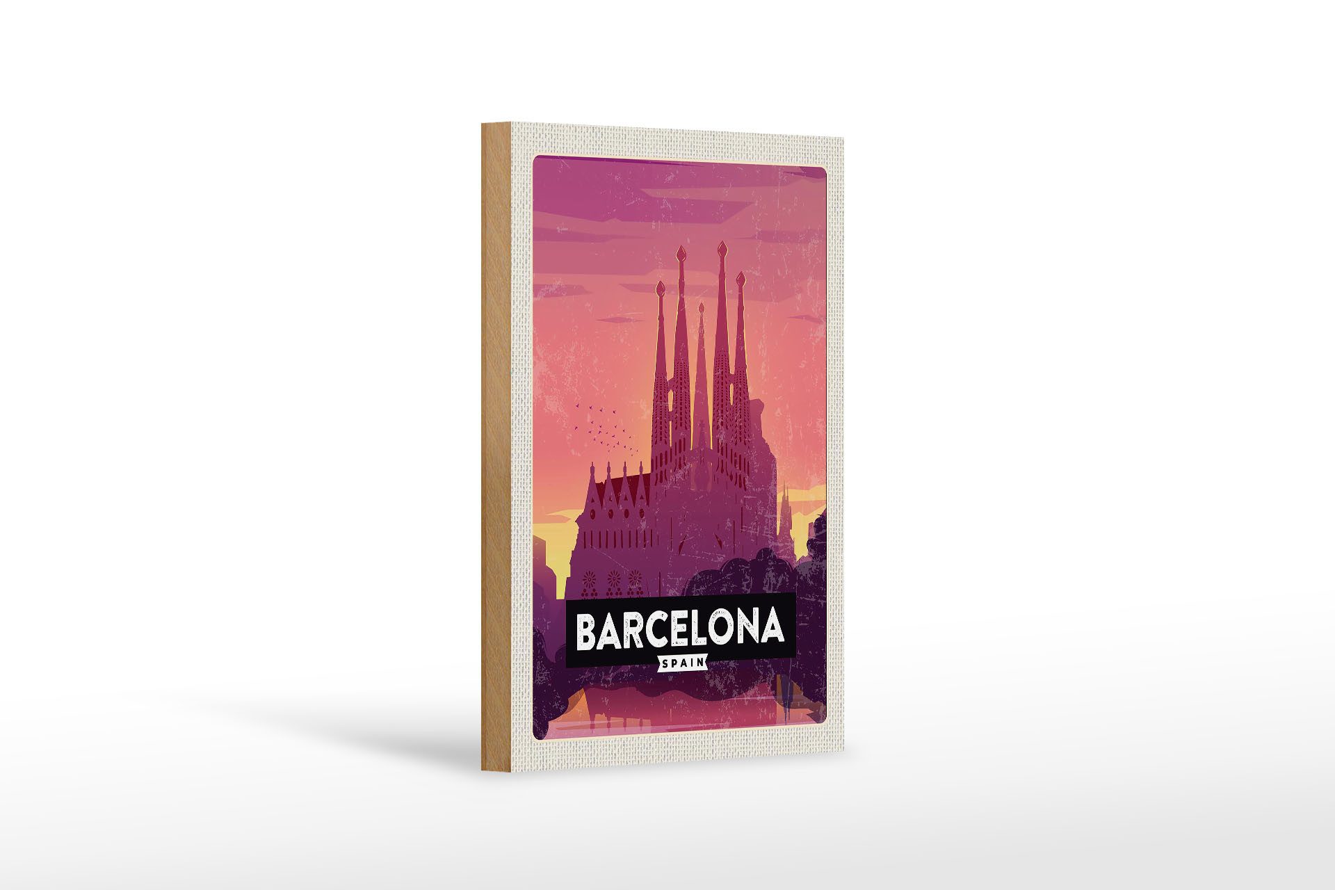 Femer GmbH Holzbild Reise 12x18 cm Barcelona malerisches Bild Kunst, (1 St), Glatte Holzfaserplatte (MDF), vorn beschichtet