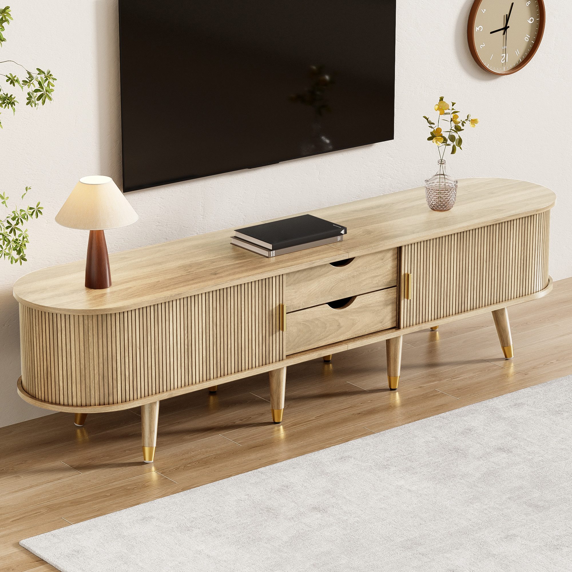Odikalo TV-Schrank TV Möbel,minimalistischer TV Schrank,TV Schrank mit niedriger Ebene (175 L x 38 B x 45 H(cm), 1-St) Einzigartiges Design mit Schiebetüren,klassisches Design