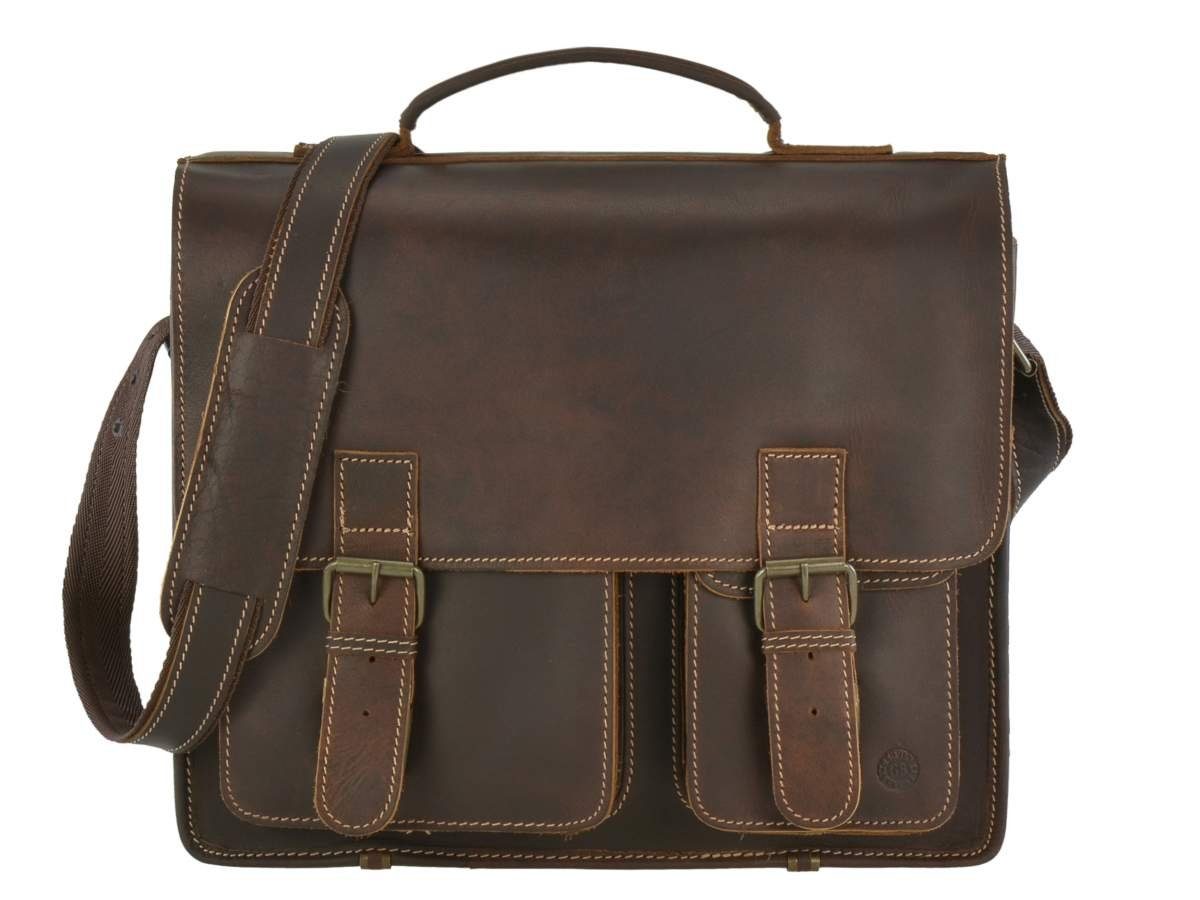 Greenburry Aktentasche Buffalo Lehrertasche Damen Herren Leder 39x33cm 2 Fächer, Businesstasche, Schultasche, für Herren und Damen, rustikal
