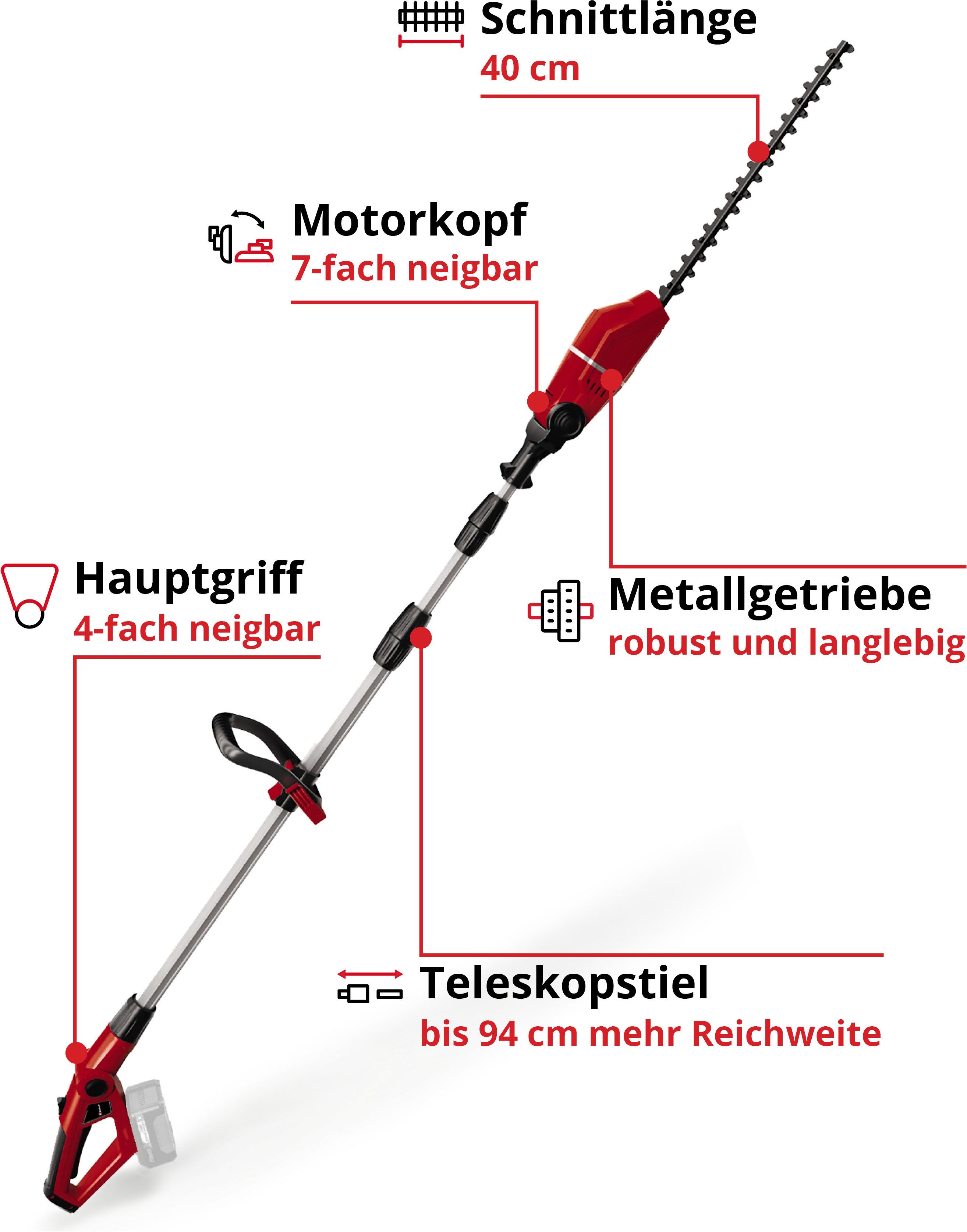 Einhell Akku-Heckenschere GE-HH 18/45 Li T-Solo, 40 cm Schnittlänge, ohne Akku und Ladegerät – Bild 3 von 5