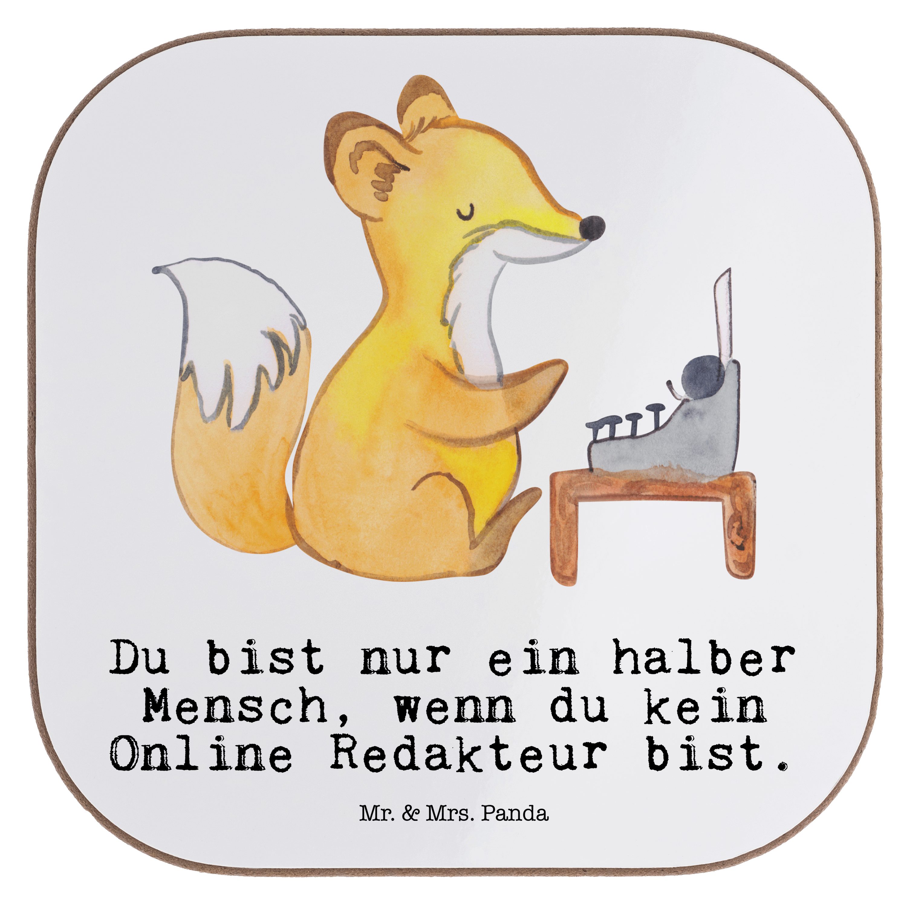 Mr. & Mrs. Panda Getränkeuntersetzer Online Redakteur mit Herz - Weiß - Geschenk, Untersetzer Gläser, Bier, 1-tlg.