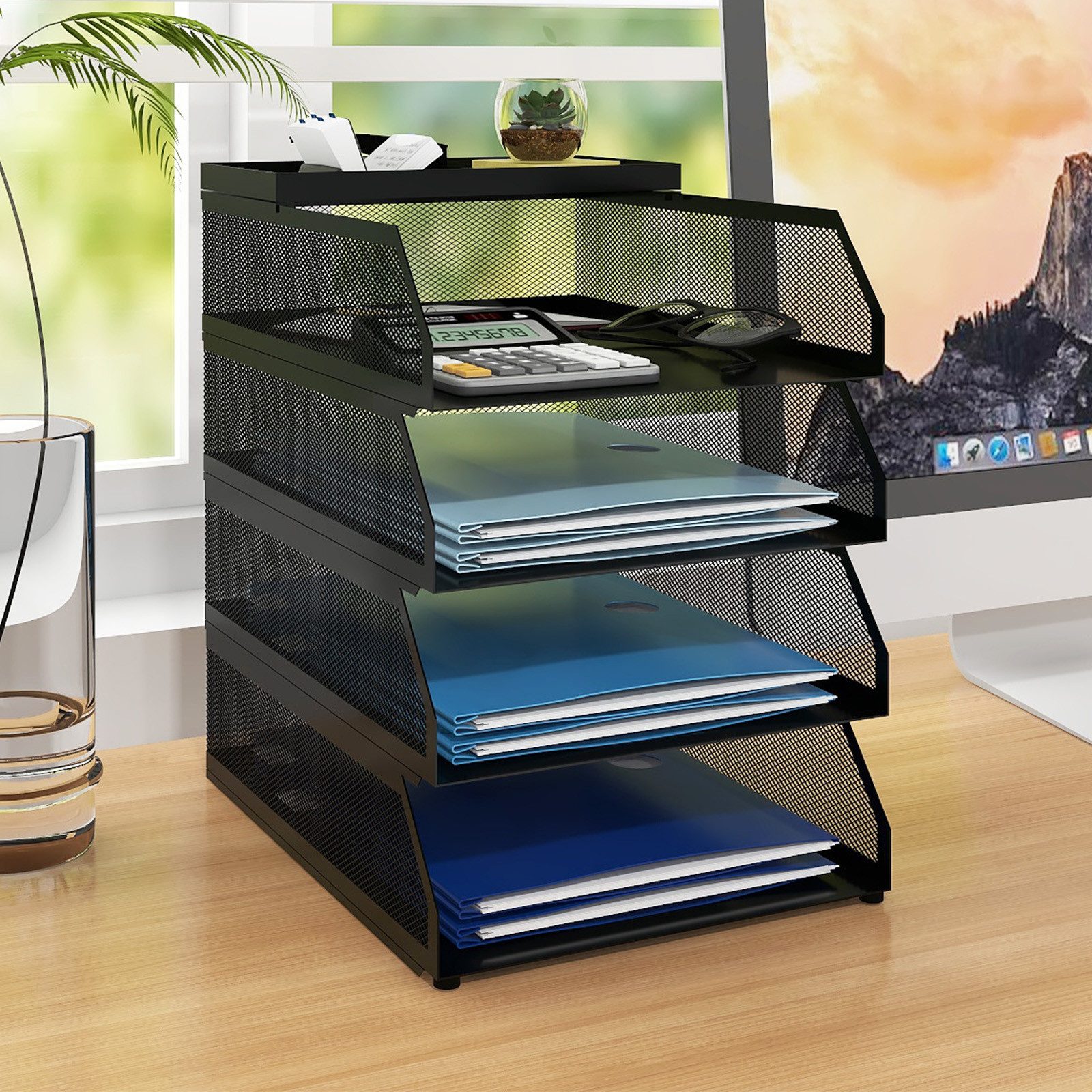 PUNCIA Briefablage Dokumentenablage A4, 4 Ablagefächer aus Metall, 32x25x31cm (1-St), Schreibtisch Organizer mit Stiftablage