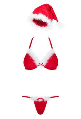 Obsessive Set: Bügel-BH Weihnachts-Dessous Set rot-weiß BH + String + Mütze (Set)