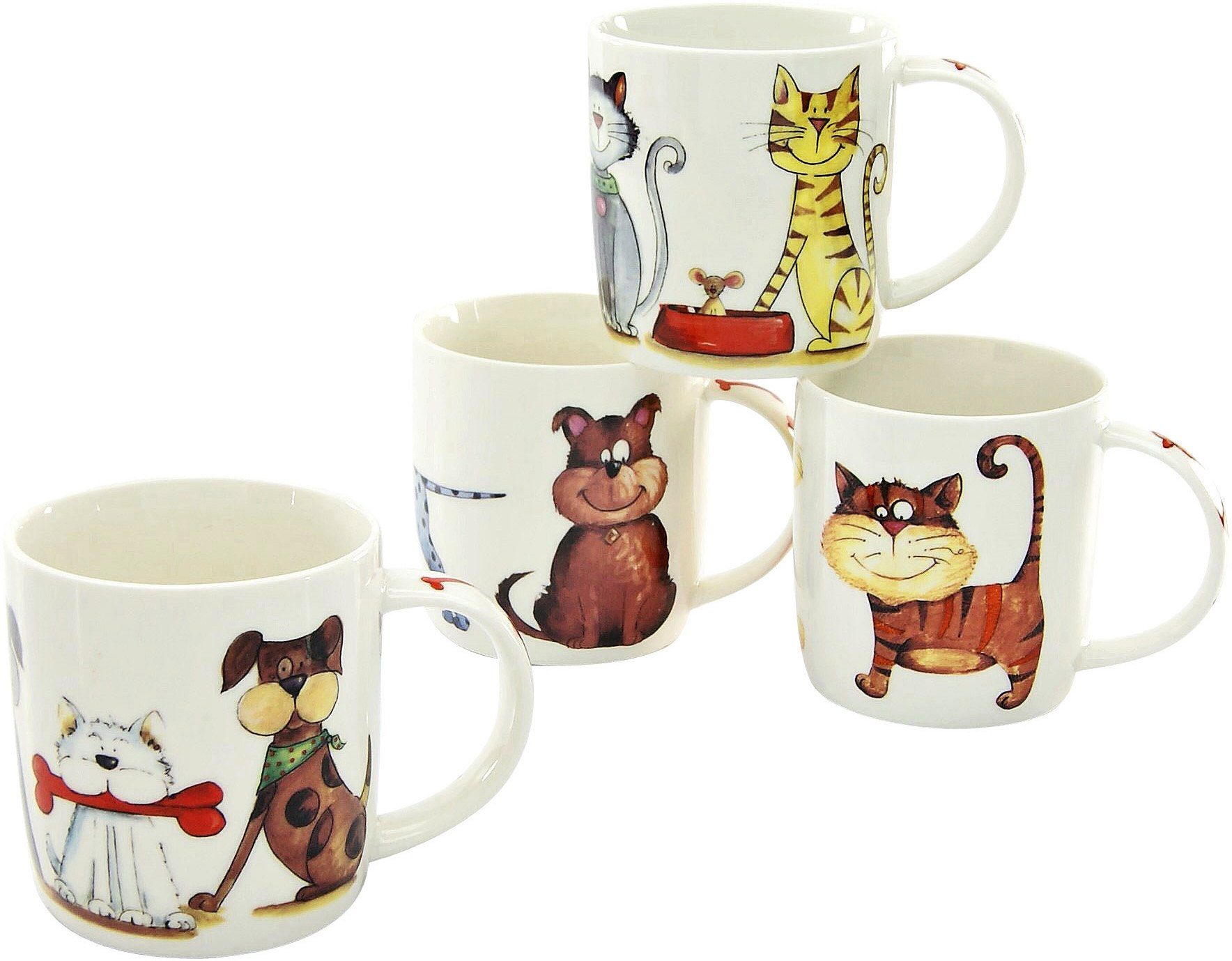 Dogs, Tassen China, Vierbeiner CreaTable Set, als New Bone lustige Kaffeebecher Cats & Becher Motiv, 4-teilig