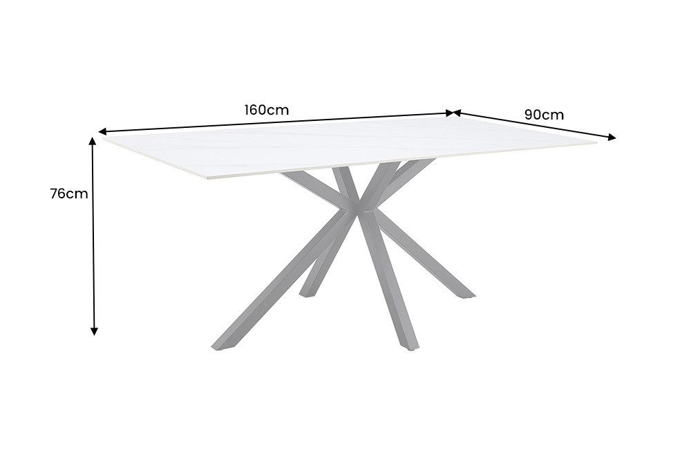 riess-ambiente Esstisch GALAXIE 160cm weiß/schwarz – Keramik, Metallgestell, Marmor-Design (Einzelartikel, 1-St), großer Tisch für bis zu 6 Personen – ideal für Esszimmer & Wohnküchen