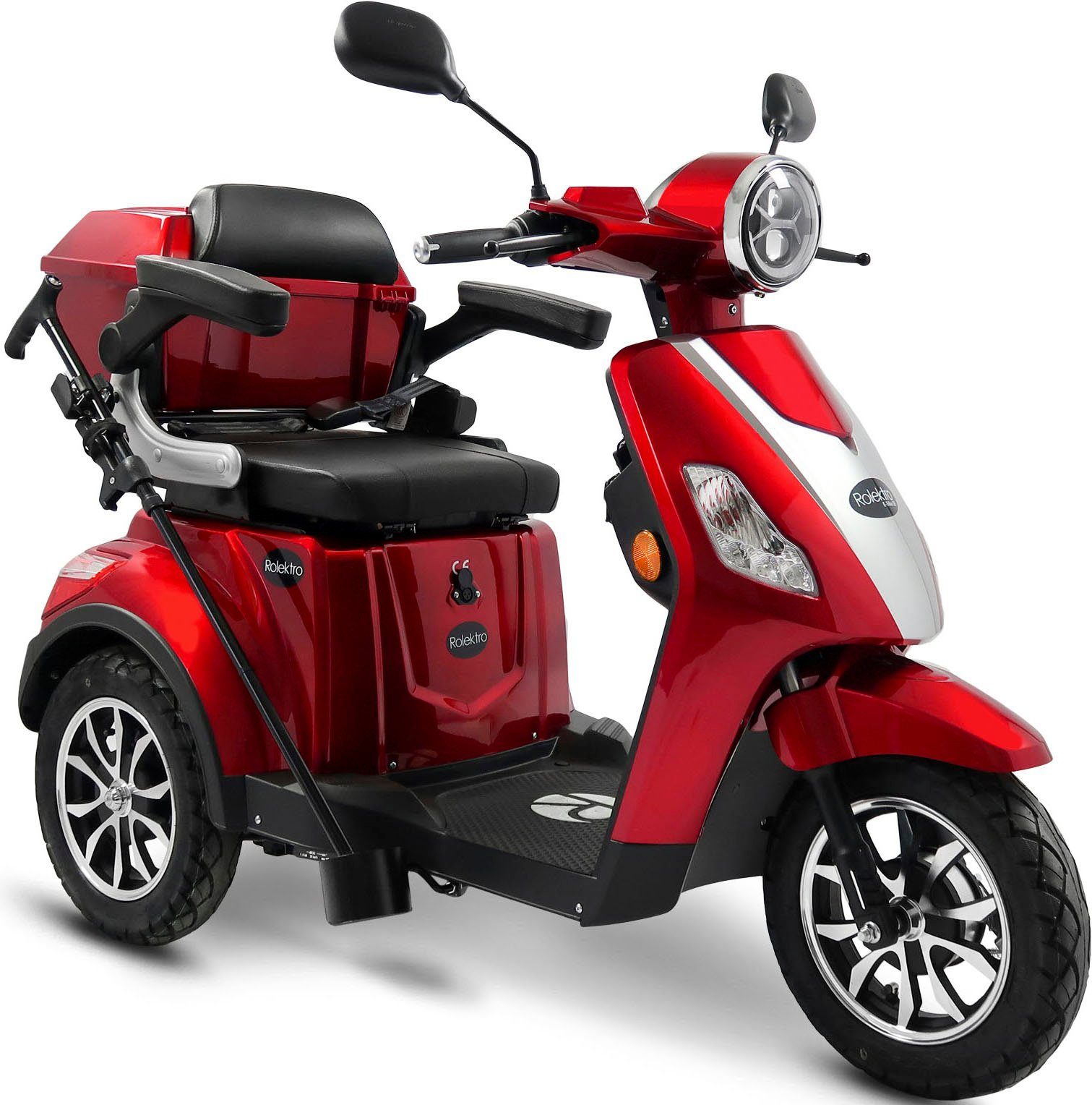 Rolektro Elektromobil Rolektro E-Trike 25 V.3, Lithium Akku, 1000 W, 25 km/h, (mit Topcase) rot