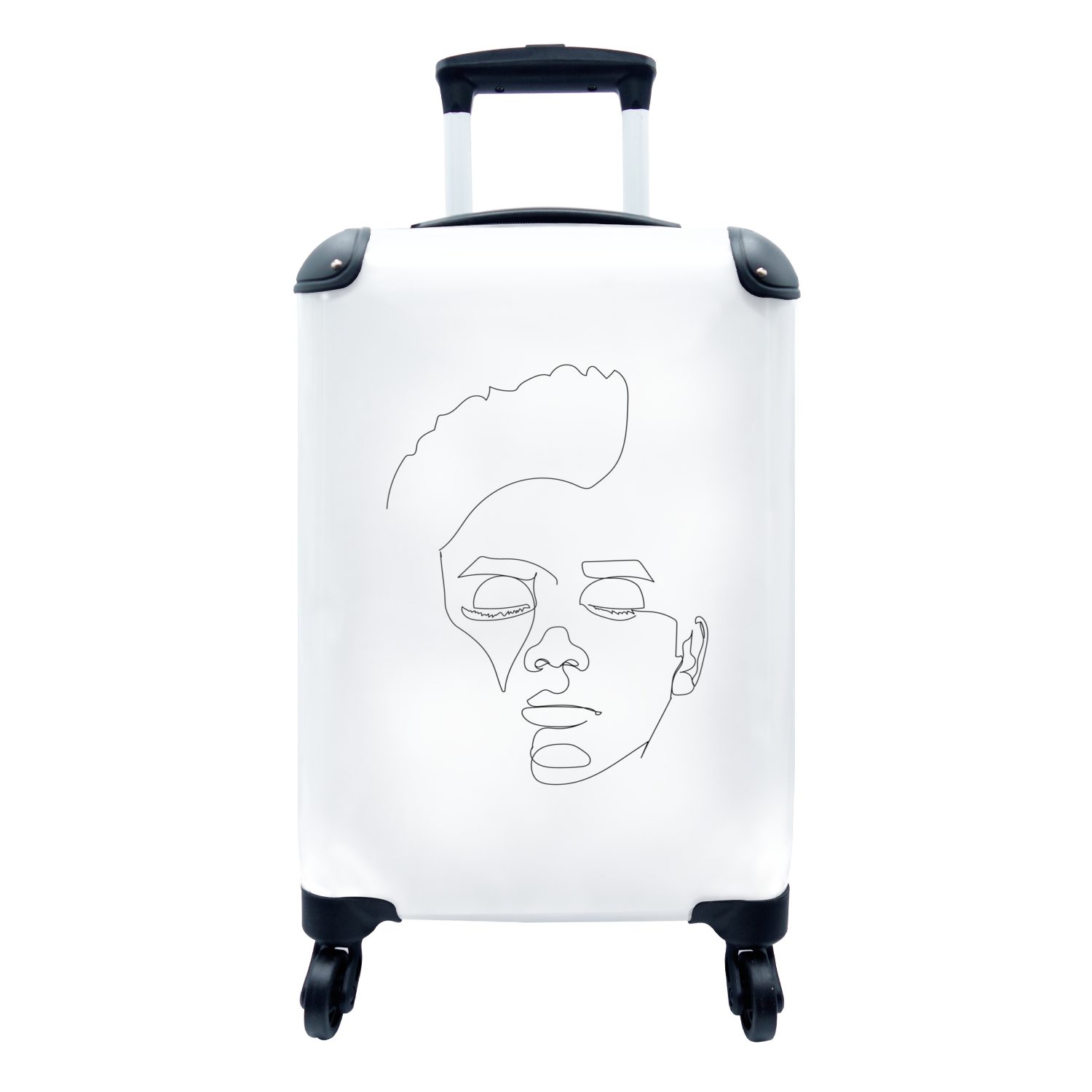 MuchoWow Handgepäckkoffer Gesicht 4 - - mit Schwarz Reisekoffer für Weiß, - Trolley, Mann Rollen, rollen, Handgepäck Ferien, Reisetasche