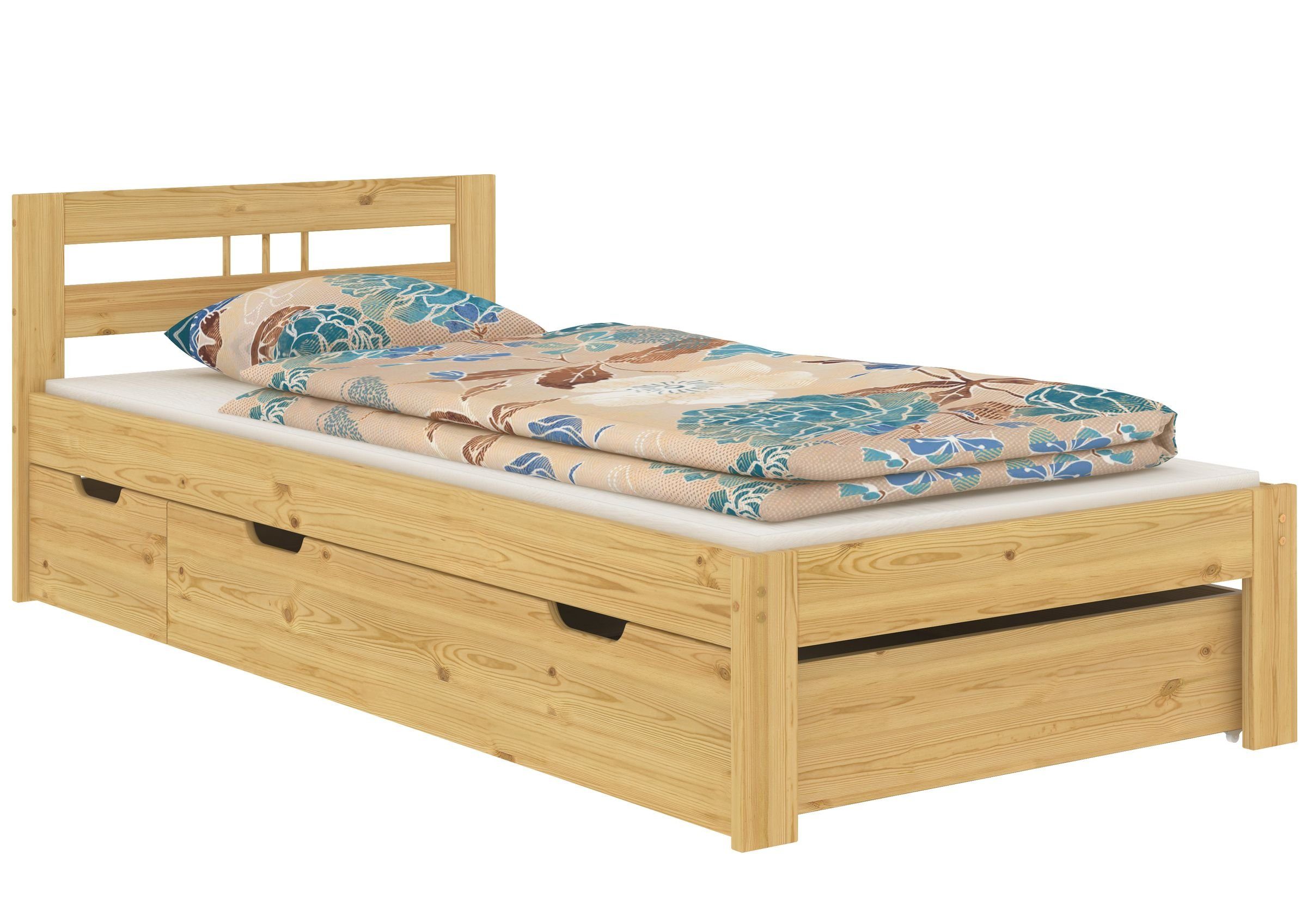 90x200 Kiefer Natur Jugendbett Bett ERST-HOLZ Futonbett Kieferfarblos lackiert Einzelbett, Massivholz