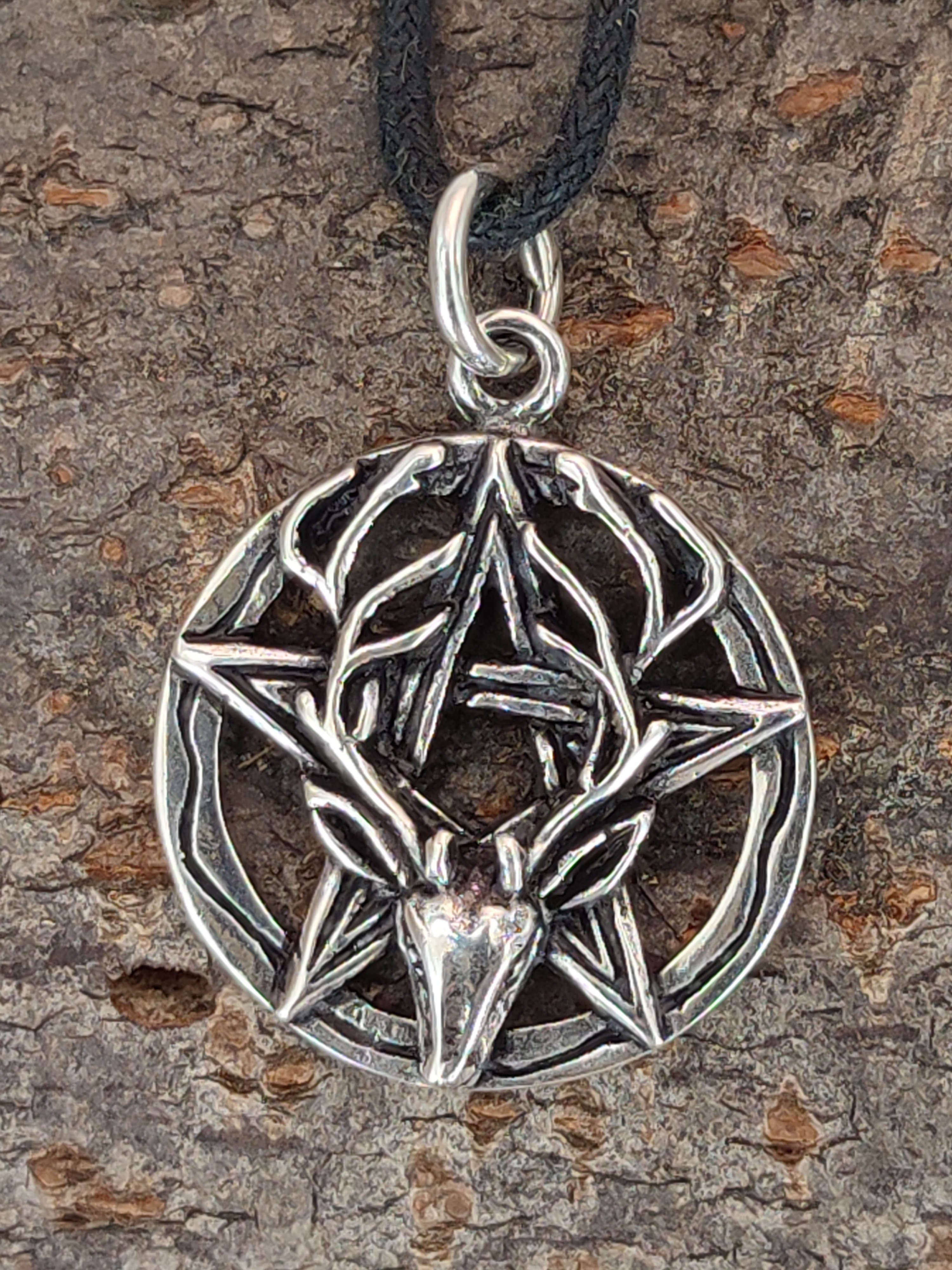 Silber Rock of Pentagramm Heavymetal Hirsch 925 Kettenanhänger Kiss Leather Kopf