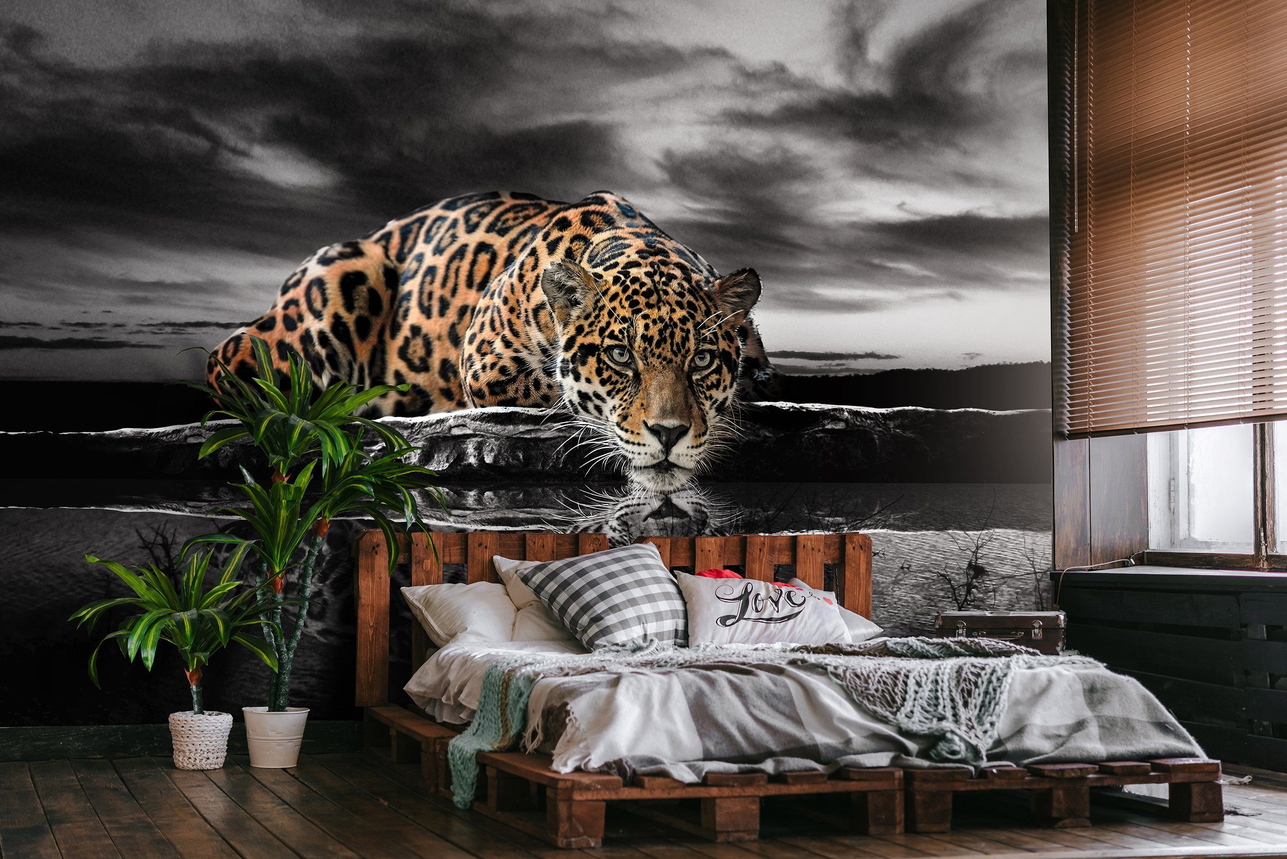 Wallarena Fototapete Schlafzimmer Afrika Tapete Vlies Vliestapete Leopard Motivtapete, Tiere, Wohnzimmer Landschaft Wandtapete Kleister oder Tiger für Tiere Glatt, inklusive Vliestapete Natur