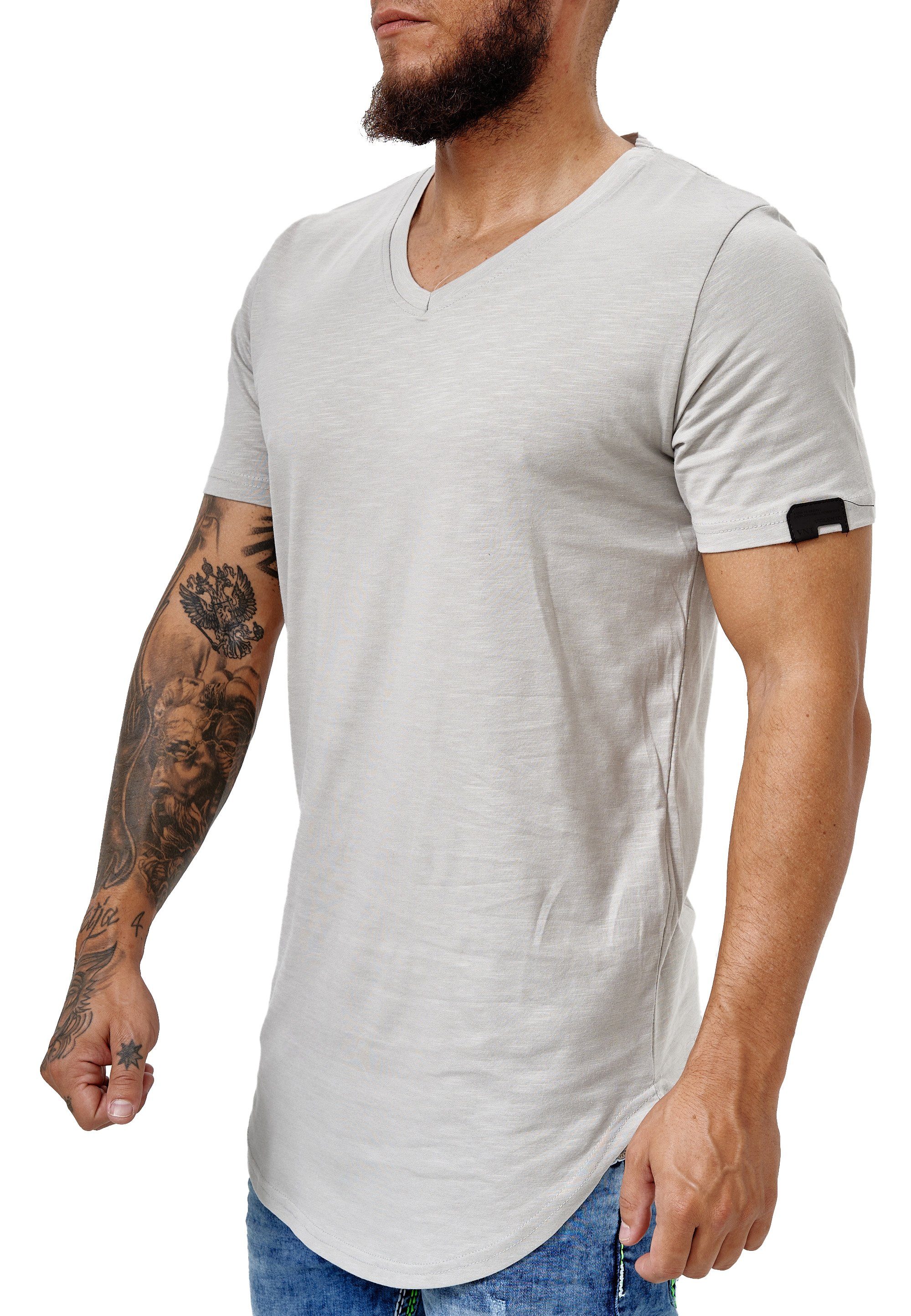 OneRedox T-Shirt TS-3752C (Shirt Polo Kurzarmshirt Tee, 1-tlg) Fitness Freizeit Casual Grau
