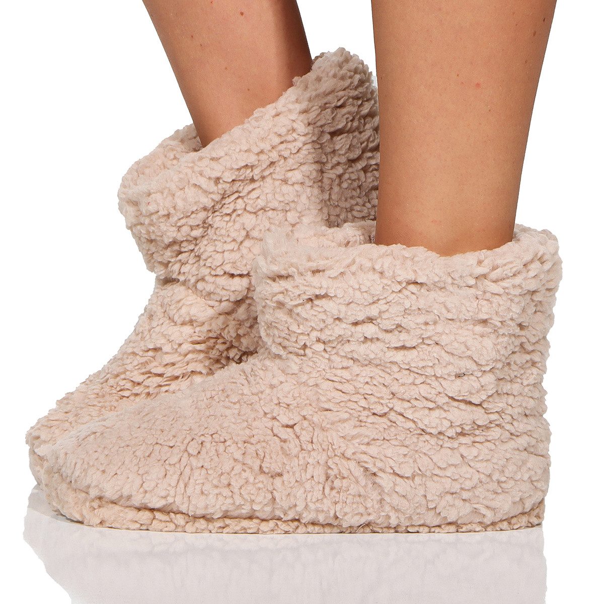 simaranda 710 rutschfeste Stiefelette mit ABS und Teddyfell Hüttenschuhe zum Schlupfen