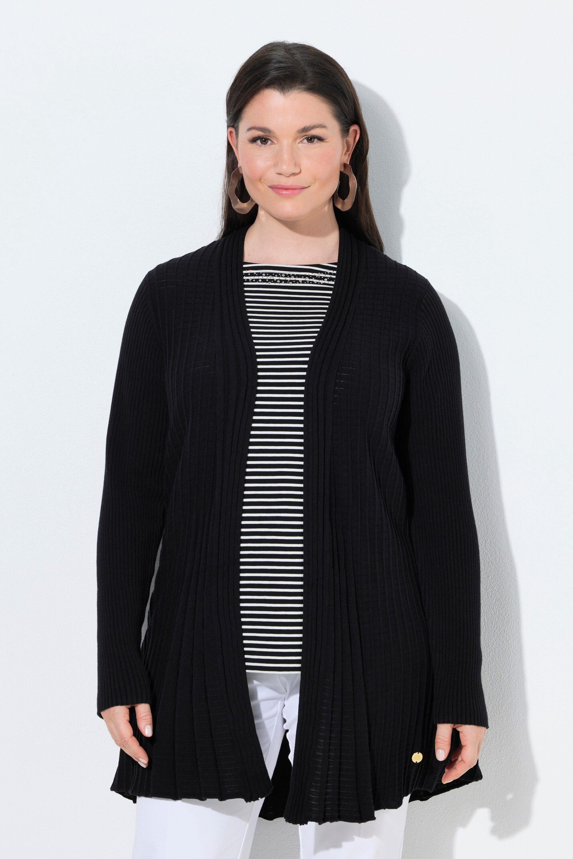 Ulla Popken Strickjacke Plissee-Strickjacke A-Linie Schalkragen Langarm