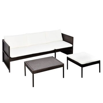 vidaXL Gartenlounge-Set 3-tlg. Garten-Lounge-Set mit Auflagen Poly Rattan Braun, (3-tlg)