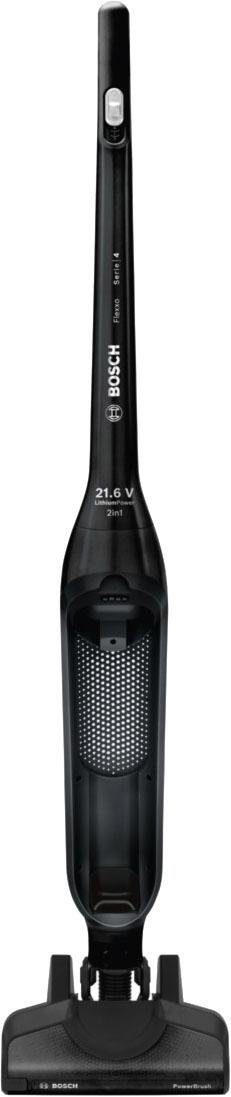 BOSCH Akku-Stielstaubsauger Flexxo BBH32101 Flexxo, kabelloser Handstaubsauger, beutellos, beutellos, hohe Saugleistung, integriertes Zubehör, lange Laufzeit, schwarz