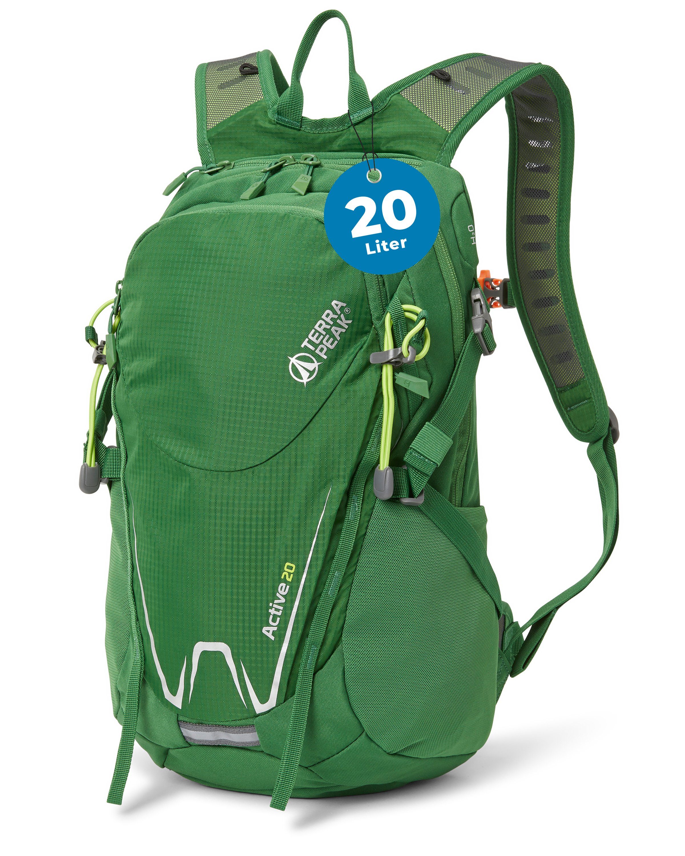 Terra Peak Sportrucksack klein 20L Reißverschluss Active mit 20, mit Hüftgurt Grün YKK Trekkingrucksack