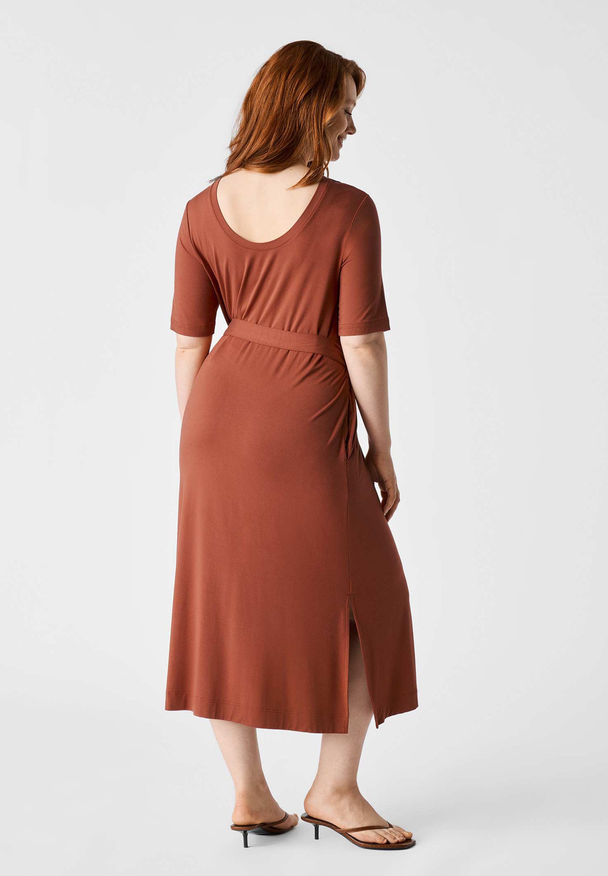 Les Lunes Jerseykleid Lolaa Dress lockerer Sitz, seitliche Schlitze, mit Gürtel und Seitentaschen