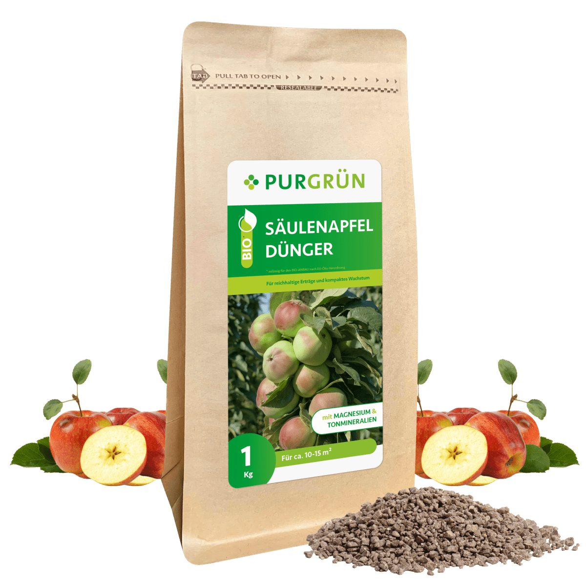 Obstdünger Purgrün Bio Säulenapfel Dünger, NPK 6+3+8, Magnesium, 1 kg