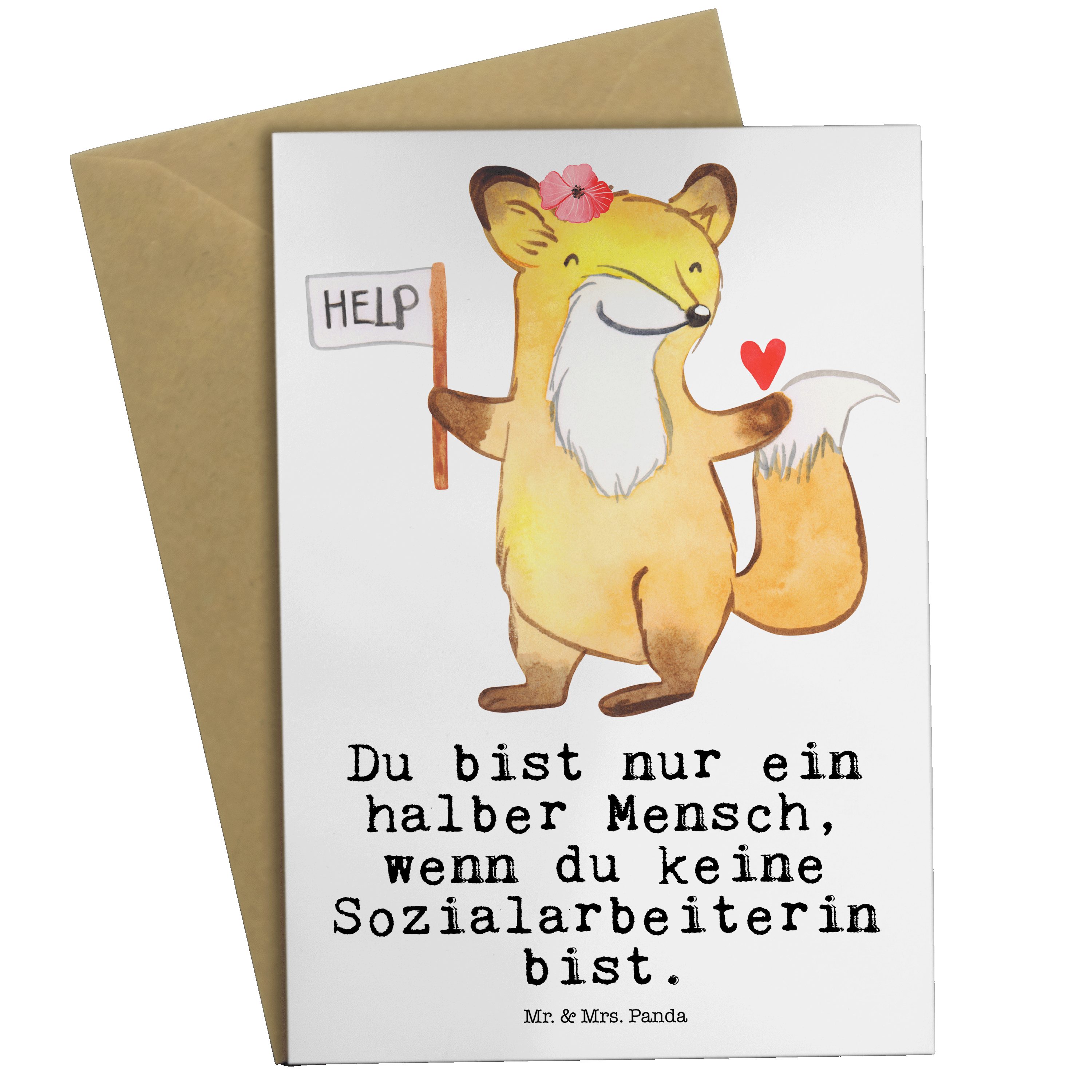 Mr. & Mrs. Panda Grußkarte Sozialarbeiterin mit Herz - Weiß - Geschenk, Geburtstagskarte, Rente
