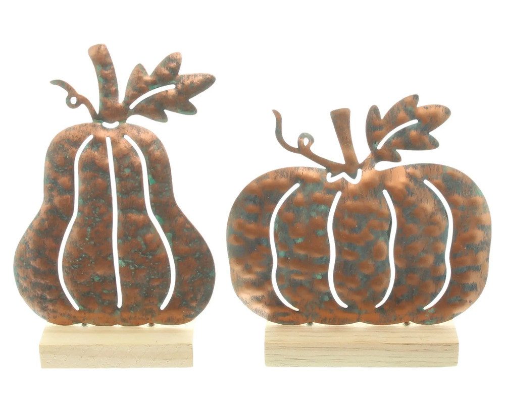 Home-trends24.de Dekofigur Kürbis Metall Figur Objekt Herbst Deko mit Sockel 2er-Set (2 St)