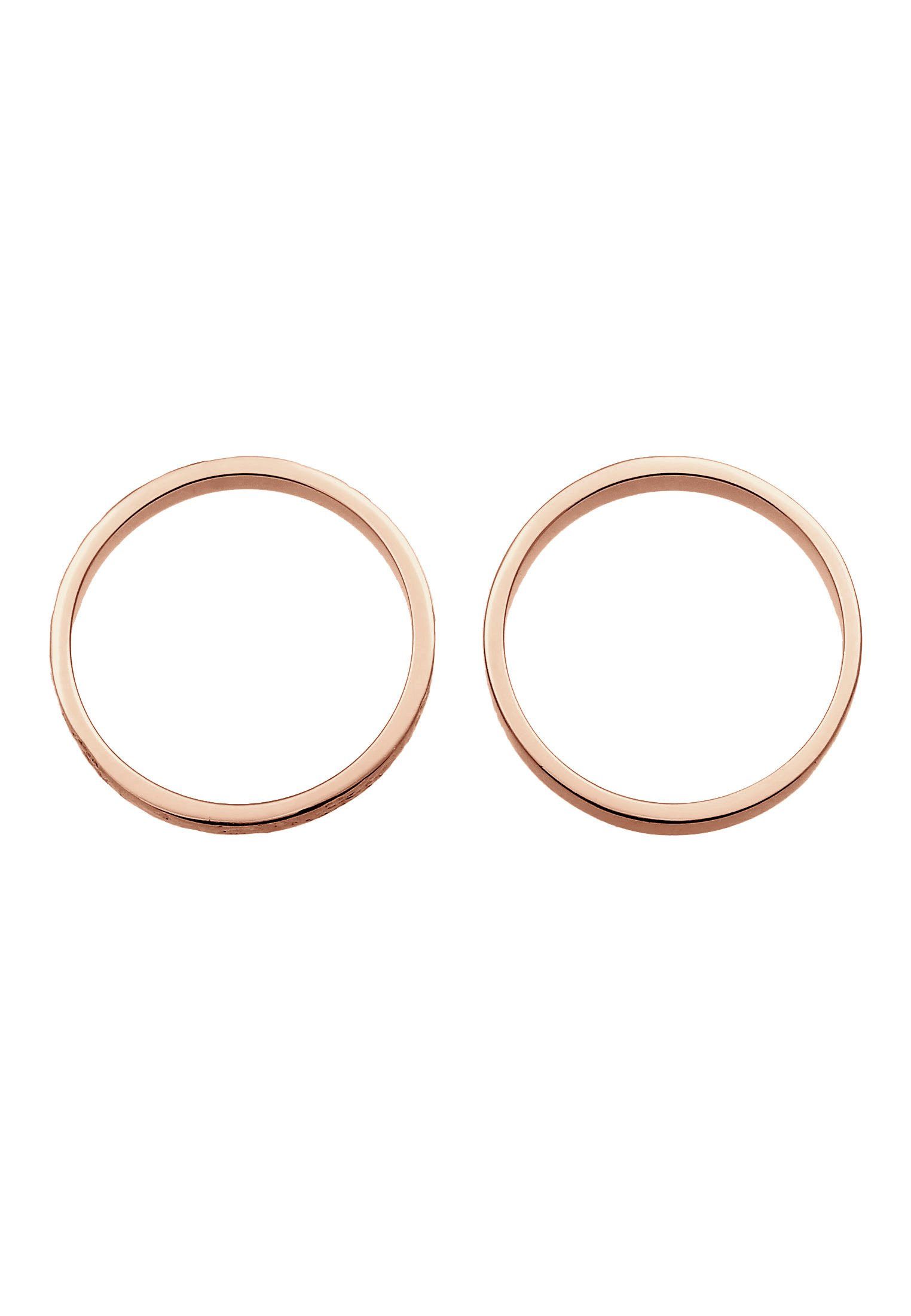 Rosegold 925 Silber (Set Basic Ring-Set Gehämmert Bandring 2-tlg) Elli