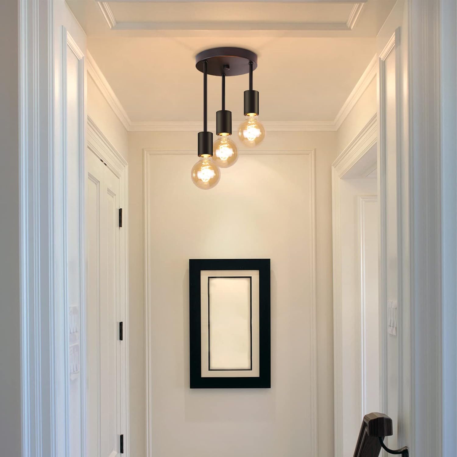 ZMH LED Deckenleuchte 3/6 Flammig Deckenstrahler Vintage E27 Schwarz-Gold Schlafzimmer, mit 3 Spots Kronleuchter, LED fest integriert, Modern Deckenspots für Esszimmer Küche