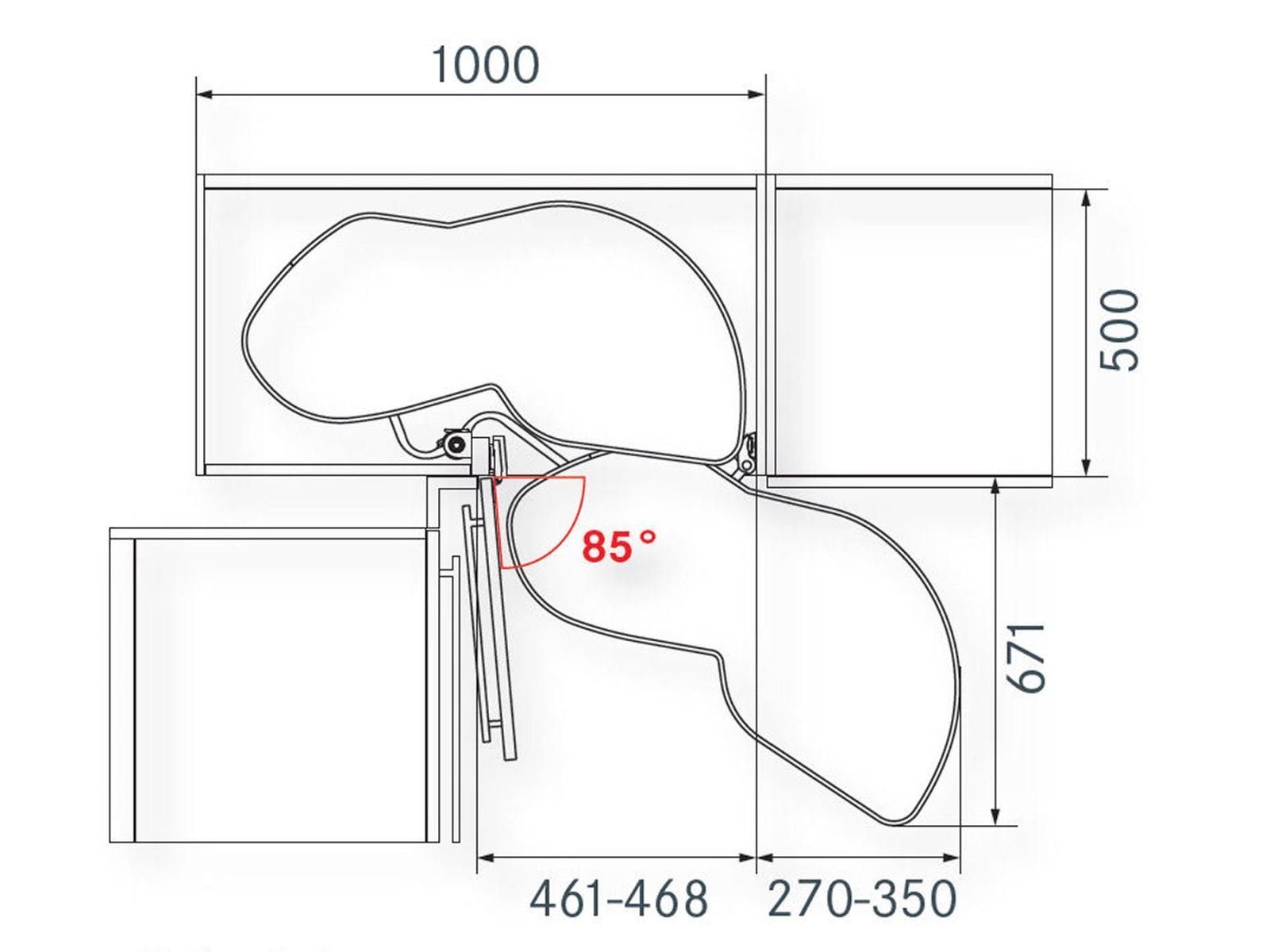 Kesseböhmer Auszugsboden 500 mm Rechts LeMans II Beschlag für Eckschrank, inkl. Antirutschmattenset Orga-Grip Silbergrau