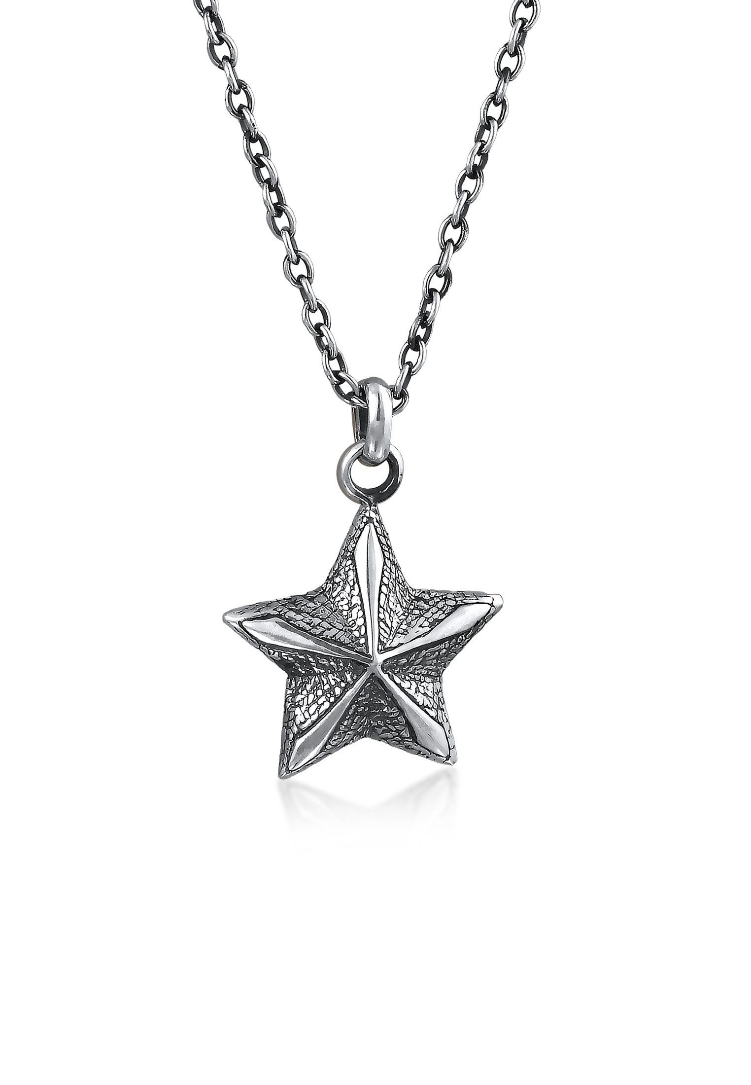 Kette mit Anhänger Stern Strukturiert Anhänger 925 Silber Oxidiert