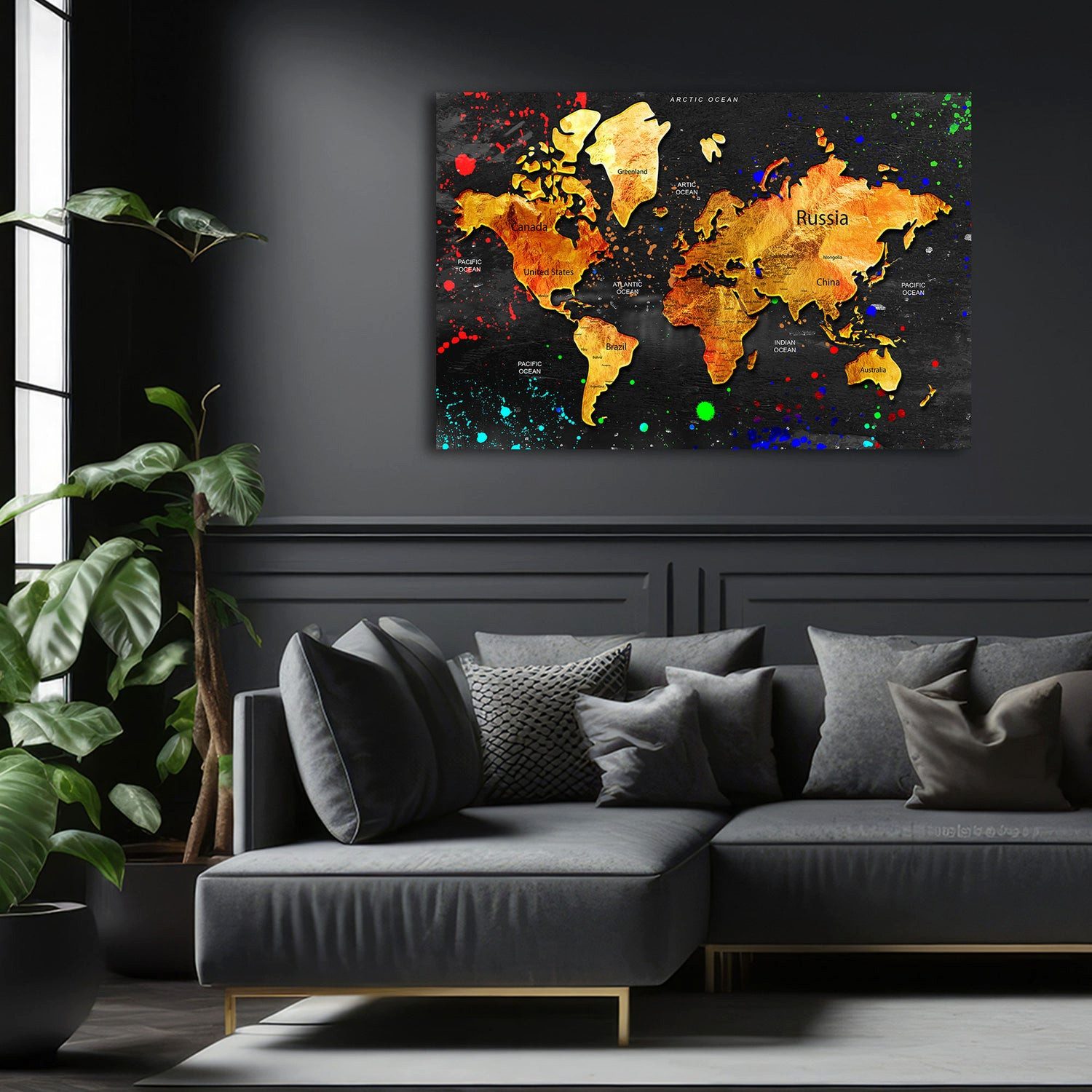 Artedinoi Leinwandbild Weltkarte Kontinente abstrakte Pop Art Wandbild Leinwandbild Kunstdruc, Weltkarte, abstrakt