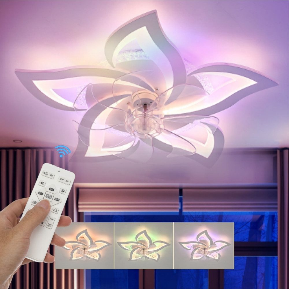 LETGOSPT Deckenleuchte Leise Deckenventilator mit Beleuchtung, 60W LED Deckenleuchte 5000LM, LED fest integriert, Kaltweiß, Naturweiß, Warmweiß, LED Deckenbeleuchtung mit Ventilator,5 Lichter Design Deckenventilator