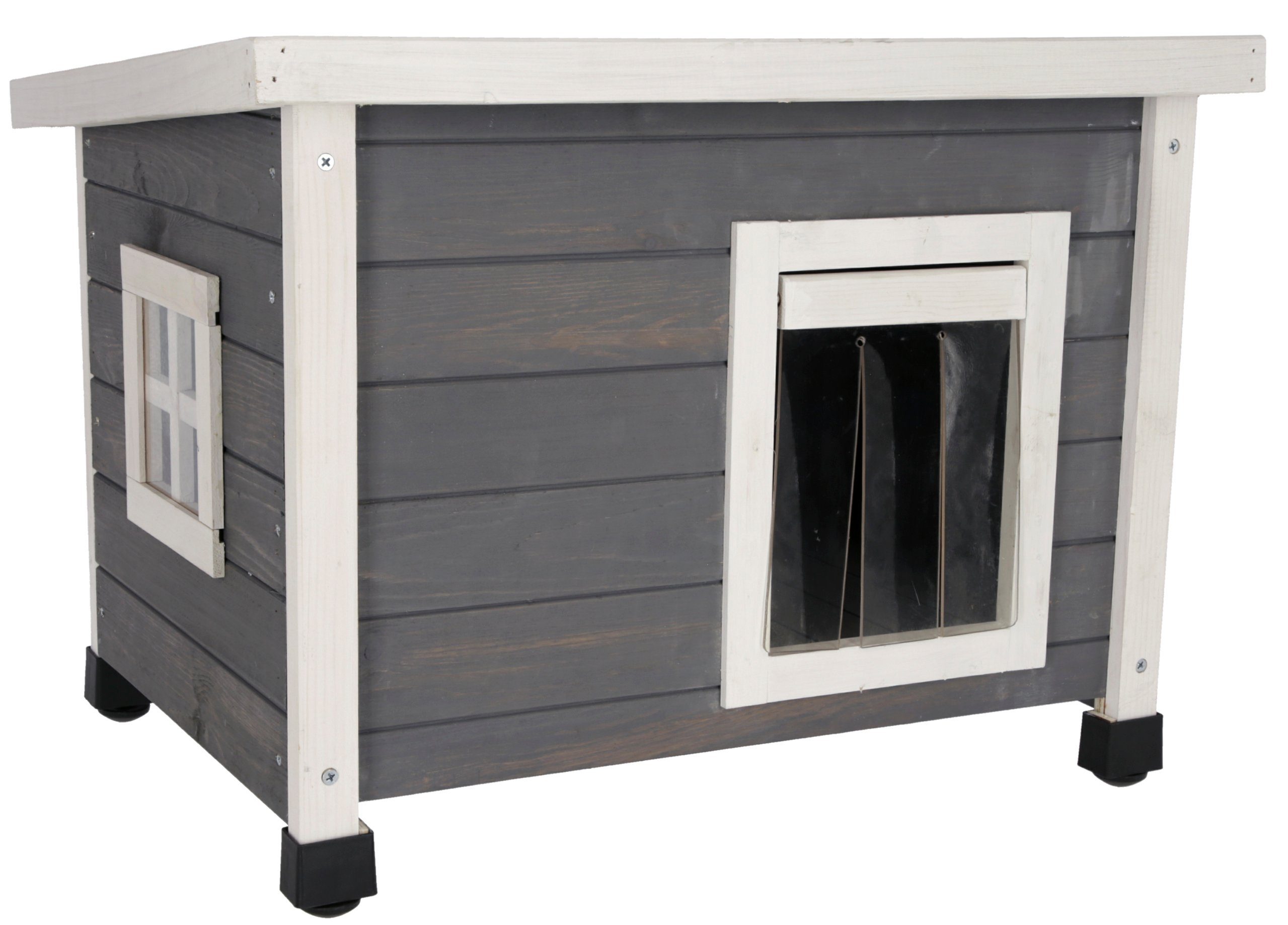 Tierhaus Kerbl Katzenhaus Rustica KatzenhÙtte Holz wei¤/grau Plexiglasfenster