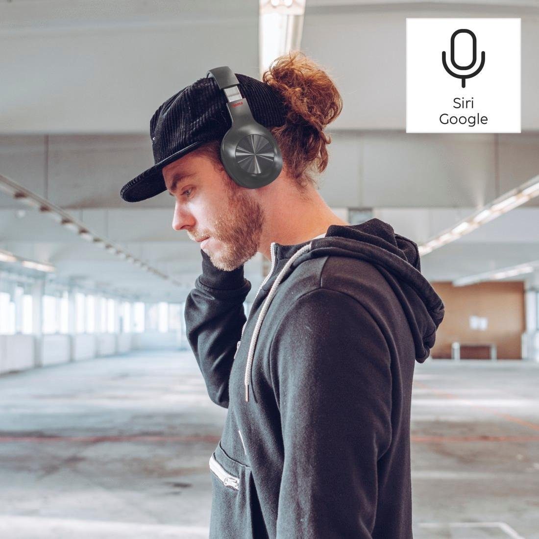 Hama Bluetooth® Ear Kopfhörer schwarz Bluetooth, Kabel, HFP, HSP, Bluetooth-Kopfhörer Bluetooth, A2DP Bluetooth Boost, Over Google Bass Assistant, kabellos AVRCP (Sprachsteuerung, Headset) ohne faltbar Siri