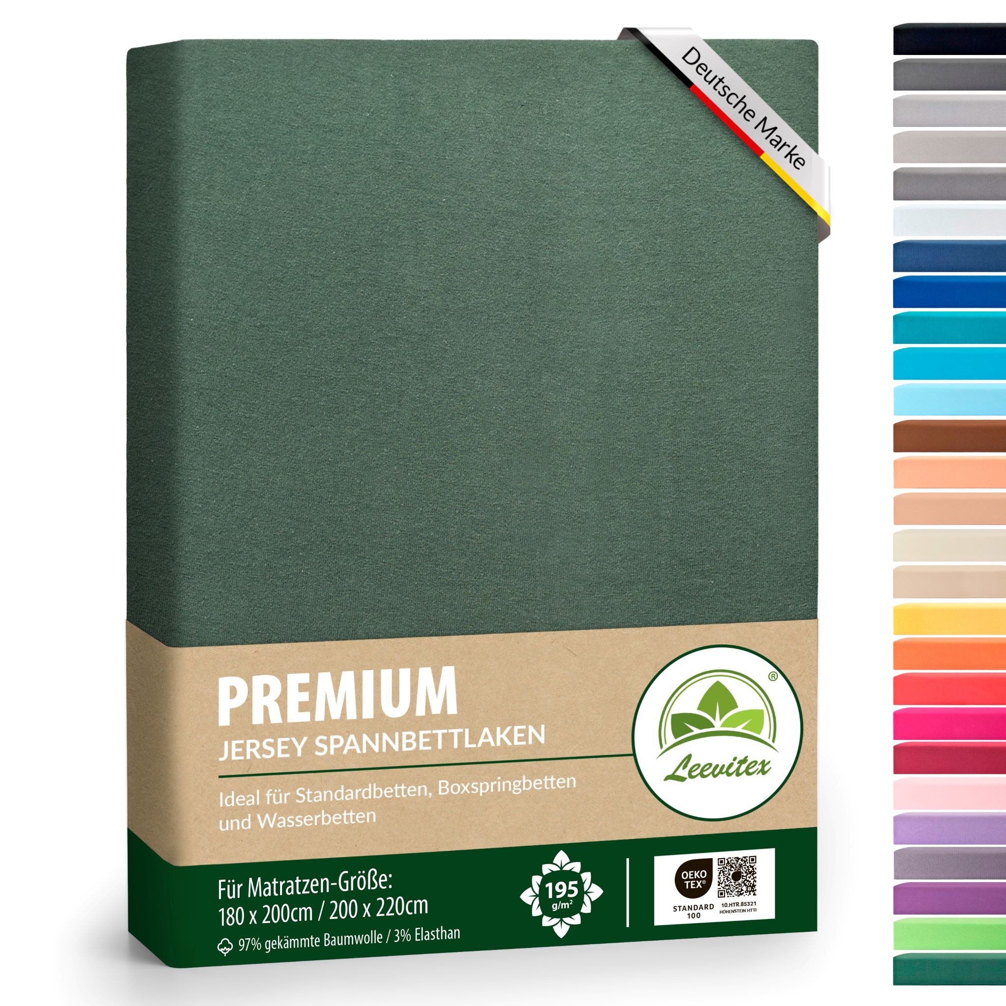 leevitex® Spannbettlaken Premium, verschiedene Größen, Stoffgewicht 195 g/m², 40 cm Steghöhe, Jersey-Elasthan, Gummizug: rundum, (1 Stück), verschiedene Farben, OEKO-TEX® STANDARD 100 zertifiziert