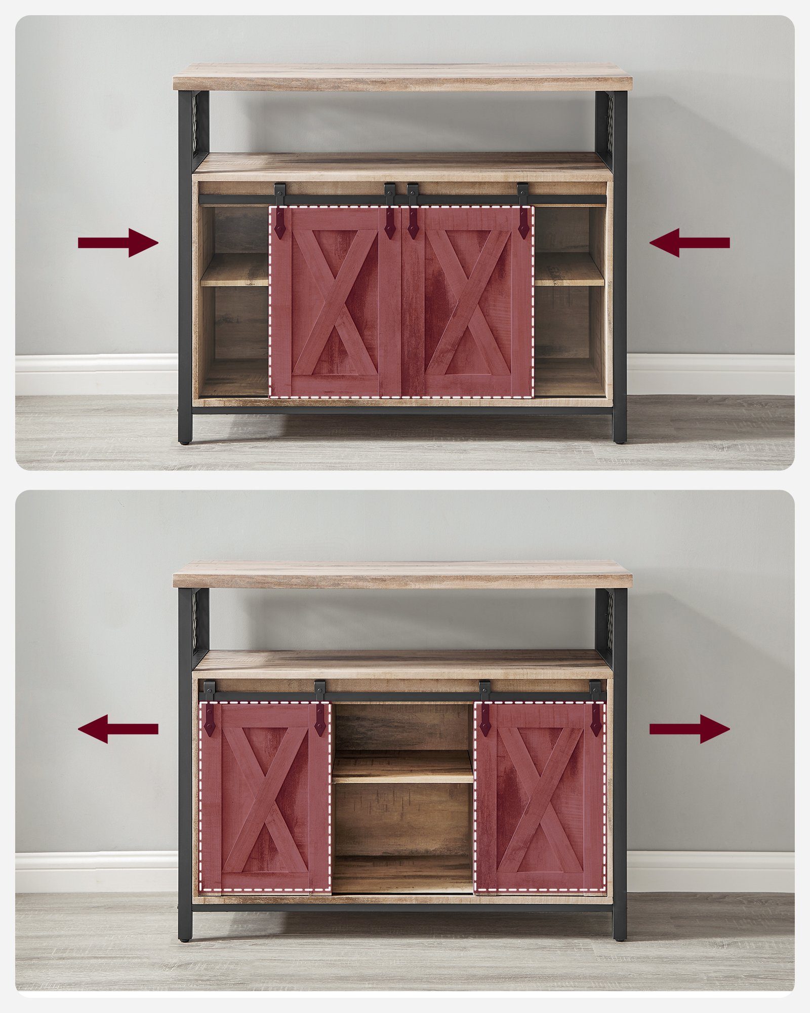 VASAGLE Sideboard Küchenschrank, Aufbewahrungsschrank, mit 2 Schiebetüren, 33 x 100 x 80 cm, verstellbare Ablagen