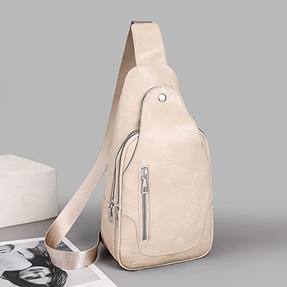 Umhängetasche Klein Sling Beige Brusttasche Bag AUKUU Leder, Bag Crossbody Damen Schultertasche Umhängetasche