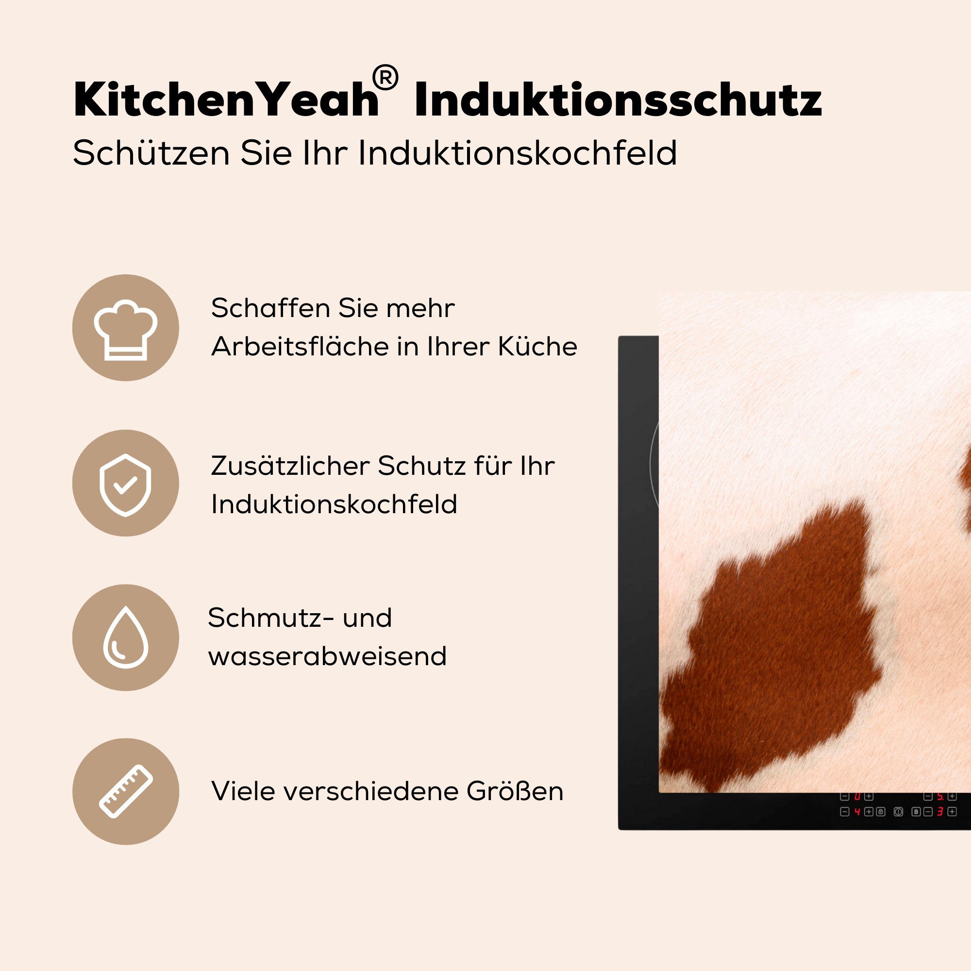 Fell, cm, Vinyl, Schutz 81x52 Ceranfeldabdeckung Flecken Kuh Herdblende-/Abdeckplatte küche, tlg), die MuchoWow für - Induktionskochfeld (1 -