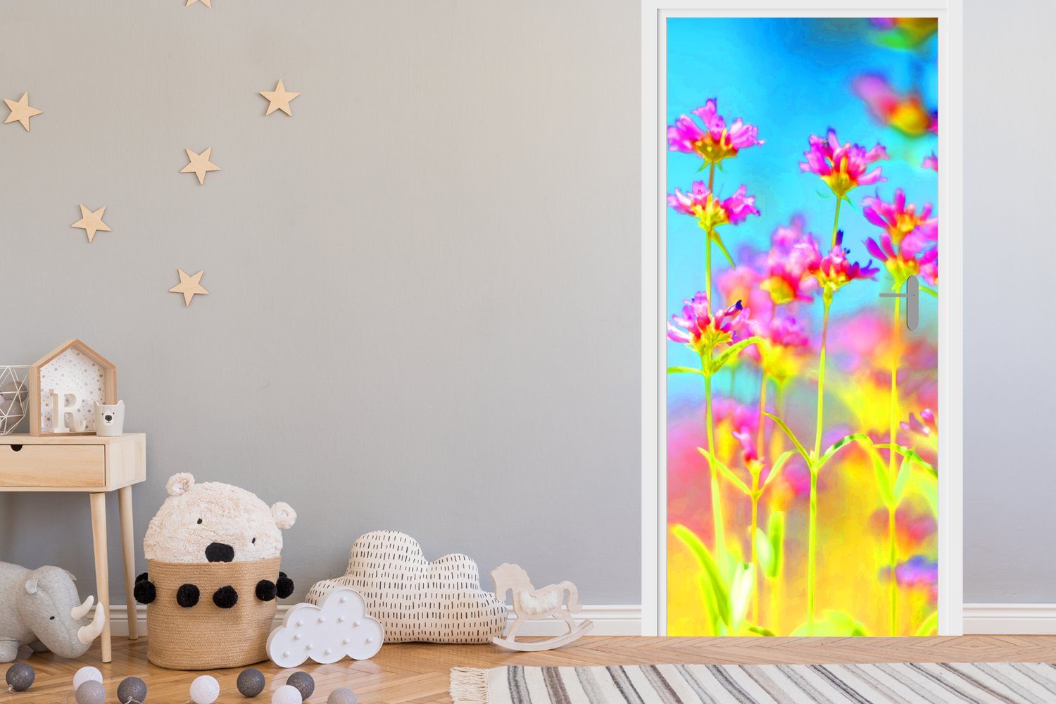 MuchoWow Türtapete Blumen - (1 St), bedruckt, Kunst cm Fototapete Matt, Tür, 75x205 - Türaufkleber, für Psychedelisch