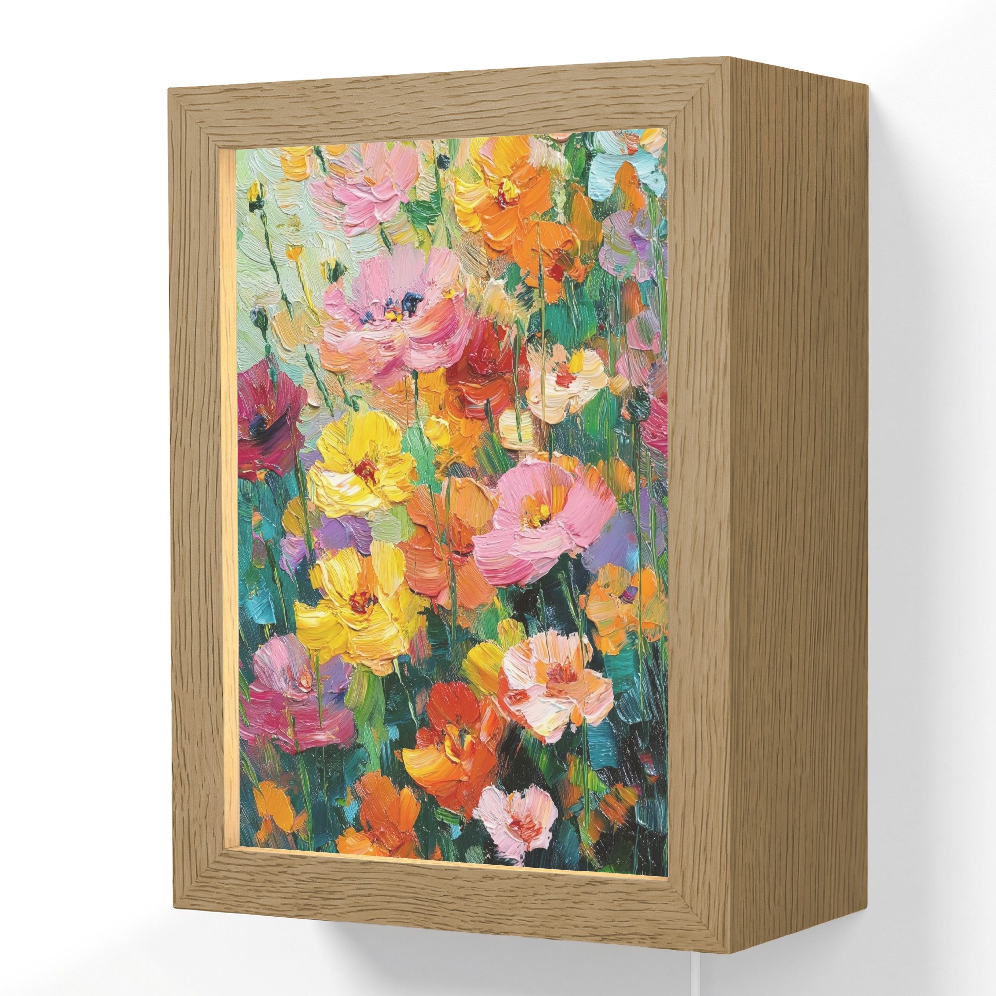 OnlyWow Wandleuchte Lightbox Blumenexplosion - Leuchtende Farben - Fröhlich, Dimmbar, Farbwechsel, LED, Warmweiß, Kaltweiß, Neutralweiß Einstellbar, Wandlampe Innen, Dimmbar, mit Kabel, LED, Beleuchtung, Wohnzimmer