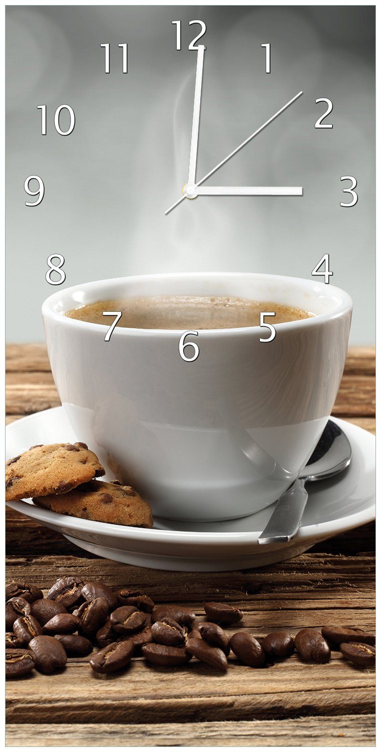Wallario Wanduhr Heiße Tasse Kaffee mit Kaffeebohnen (Uhr aus Acryl)