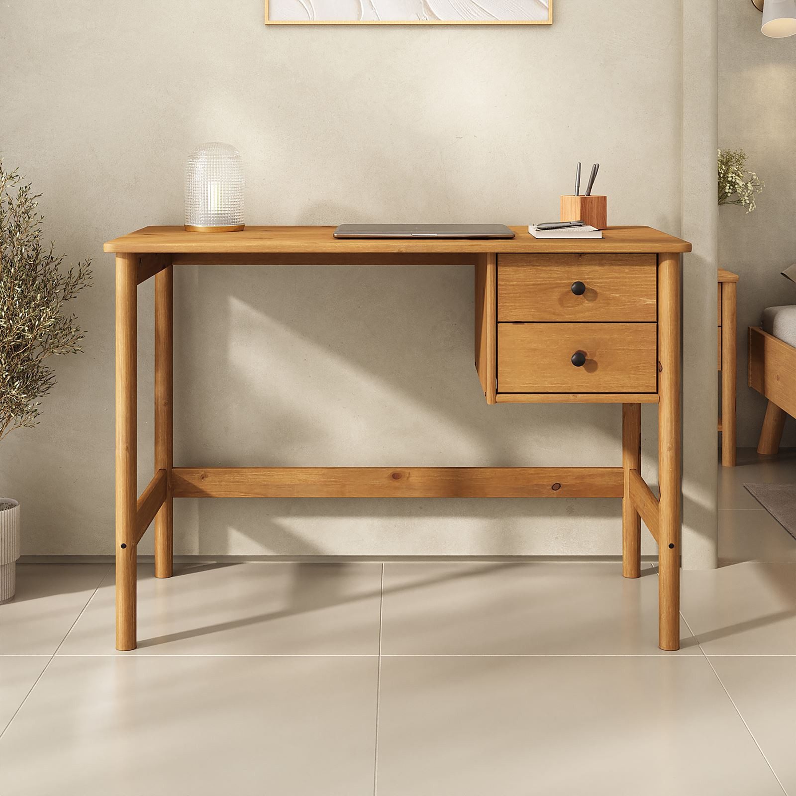 IDIMEX Schreibtisch MARLO, Holzschreibtisch mit 2 Schubladen aus Massivholz eichefarben