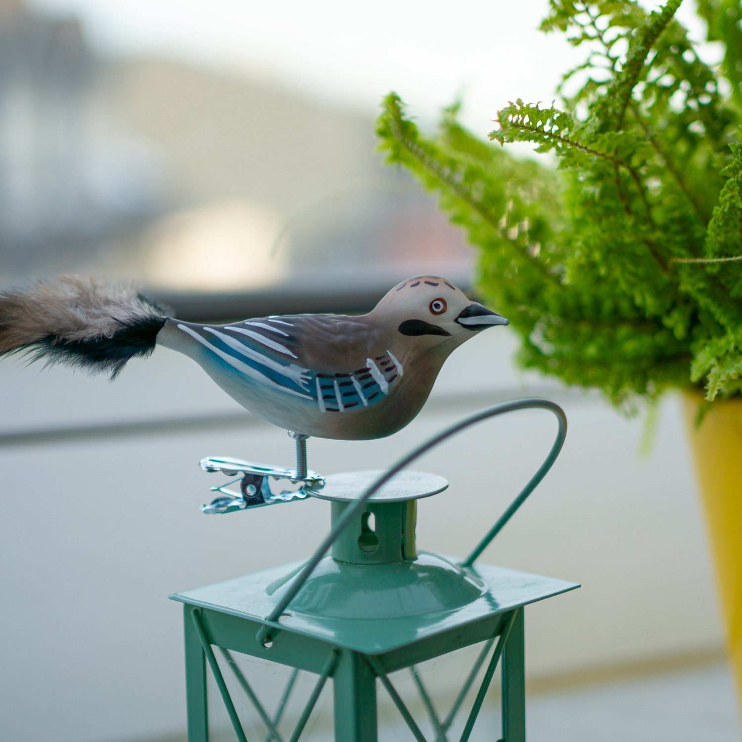 mit Naturfeder, Christbaumschmuck Glass Eichelhäher of Glasvogel mundgeblasen, Birds aus eigener Herstellung handdekoriert,