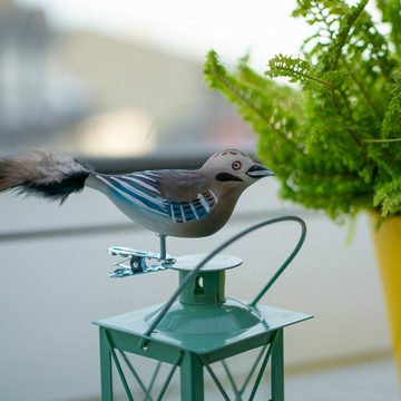 Birds of Glass Christbaumschmuck Glasvogel Eichelhäher mit Naturfeder, mundgeblasen, handdekoriert, aus eigener Herstellung