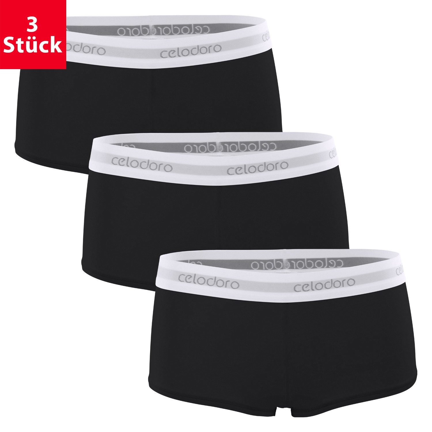 celodoro Panty Damen Panty mit Webgummi-Bund (3er Pack) Sport Slip mit Logo