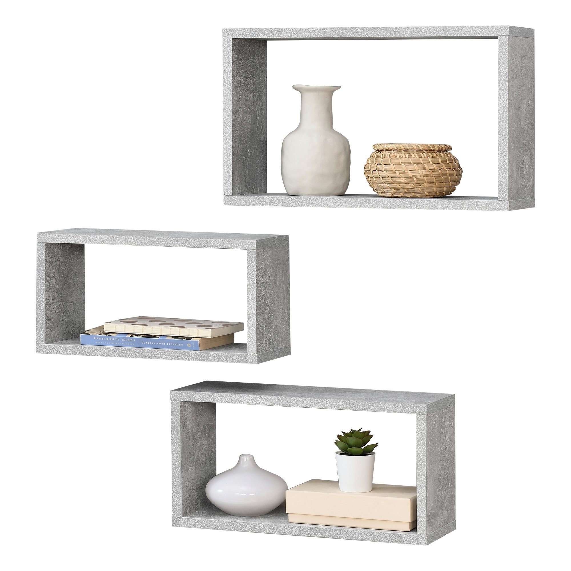 en.casa Wandregal, »Mandal« Wandablage 3-teilig Schweberegal Wandboard Betonoptik